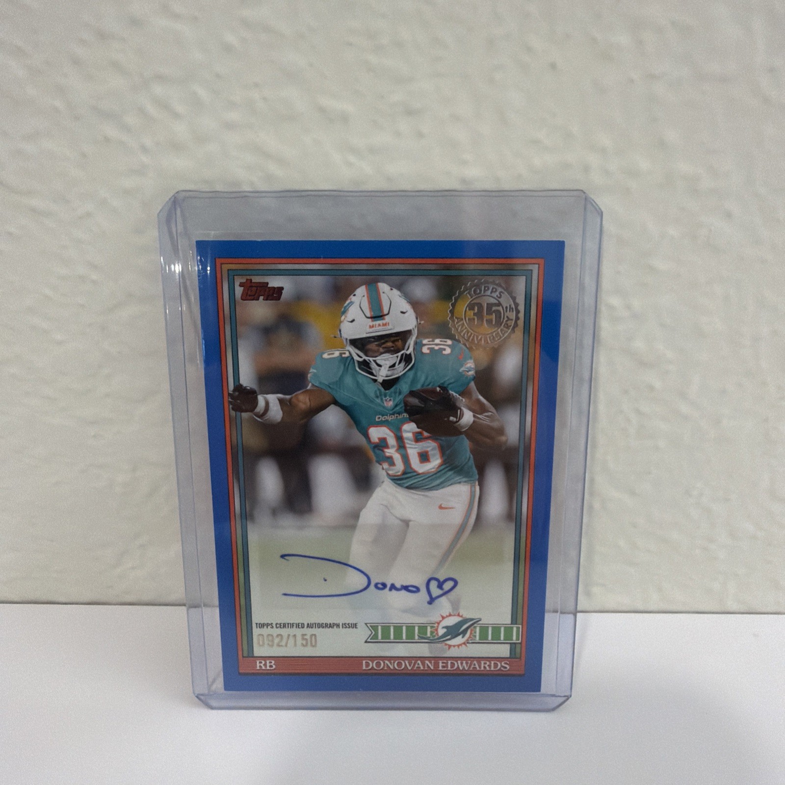 2026 Topps Donovan Edwards 1991 Auto Blue /150 #91AC-DE Miami Dolphins SM5