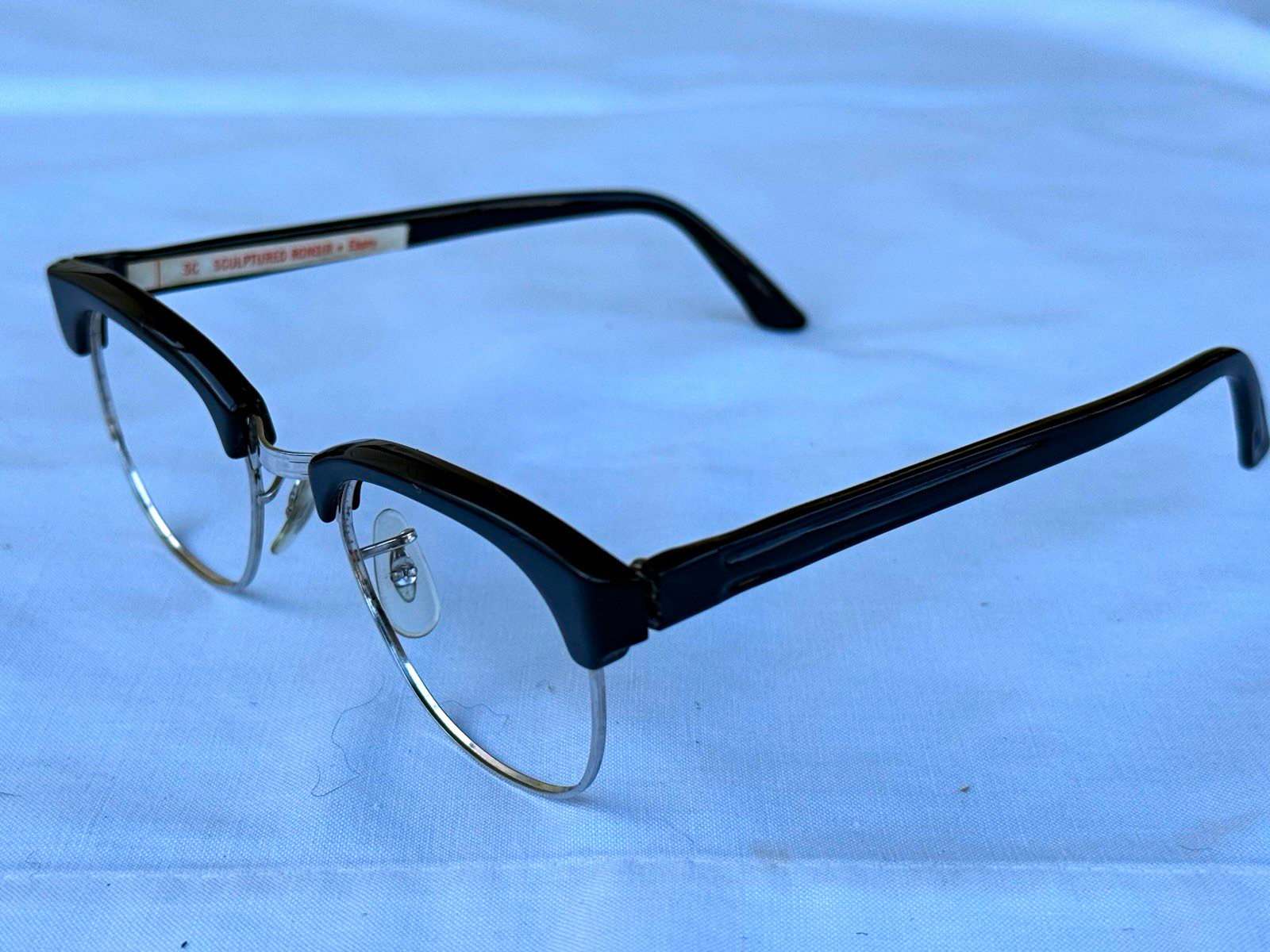 Shuron SC Sculptured Ronsir Vintage Browline Eyeglass Frames Ebony  Half Rim