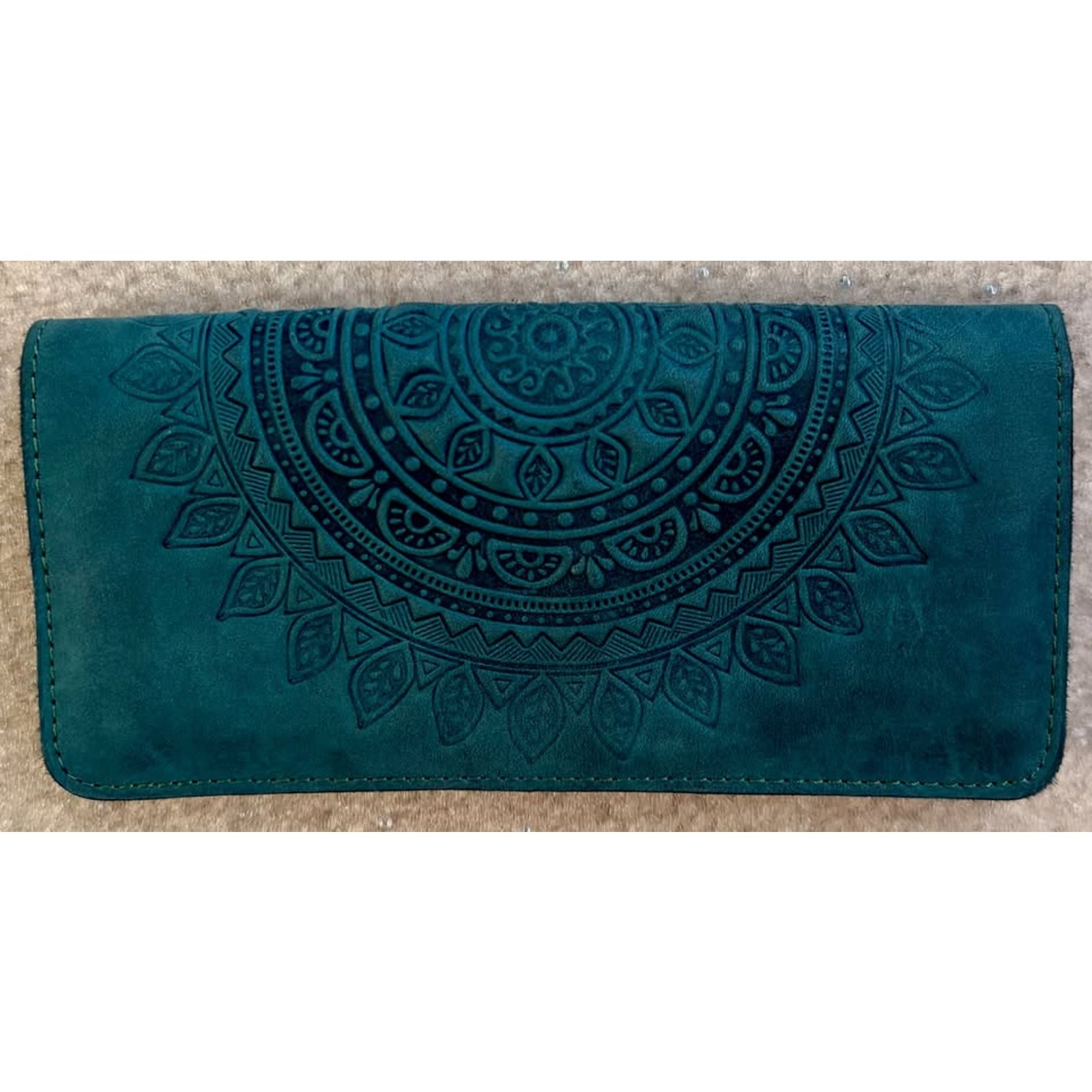 Dark Teal Leather Wallet: Boho Mandala, Long Wallet Dark Teal Leather Wallet: Boho Mandala, Long Wallet