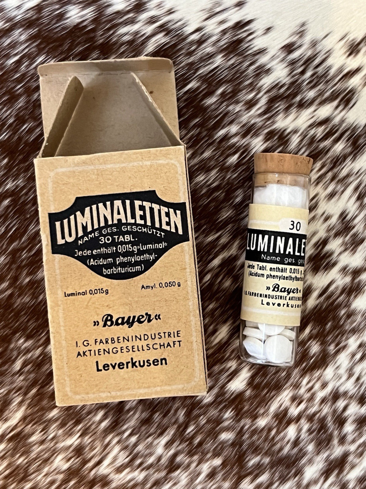 Vintage Bayer Luminaletten (Luminal) Sample Bottle w/ Box - Phenobarbital 