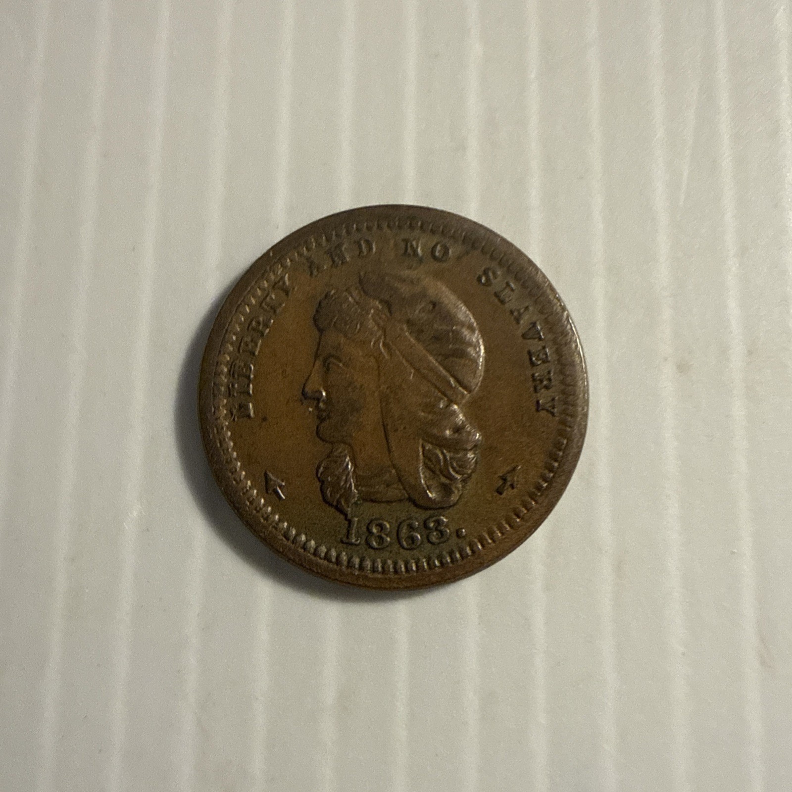 1863 Civil War Token Liberty and No Slavery