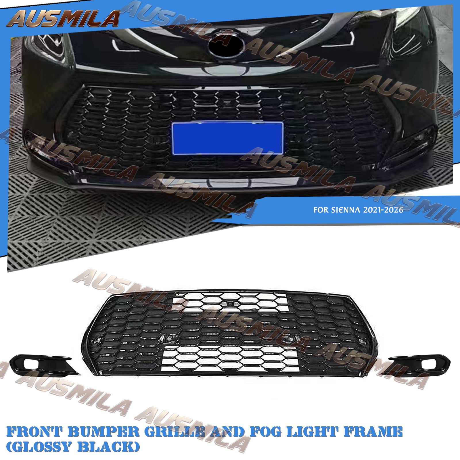 XSE Style Black Front Bumper Grille Conversion For 2021-2026 2025 Sienna LE XLE