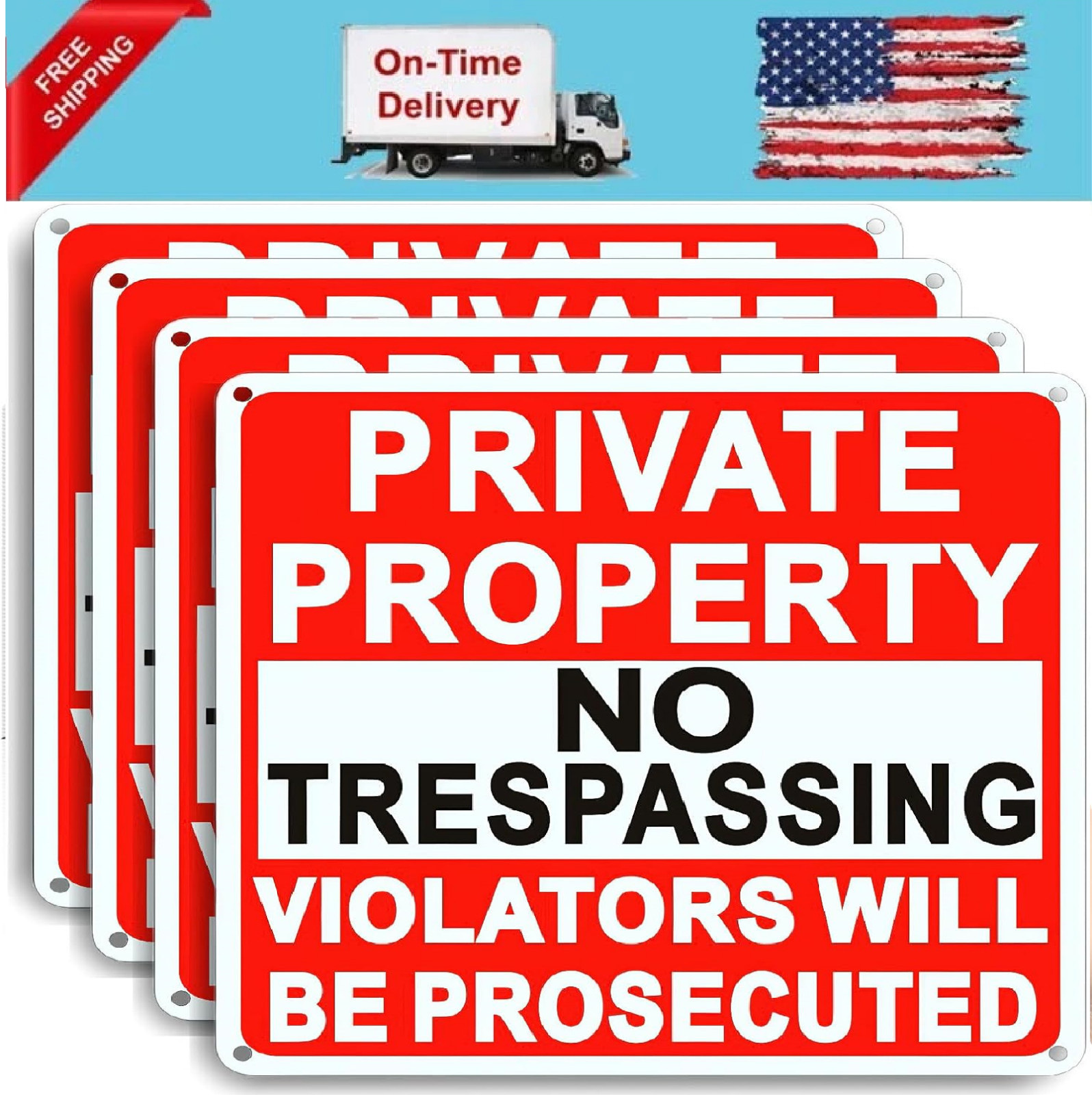 4 Pack Large No Trespassing Signs Private Property, 8x12 Inch Rust Free Aluminum