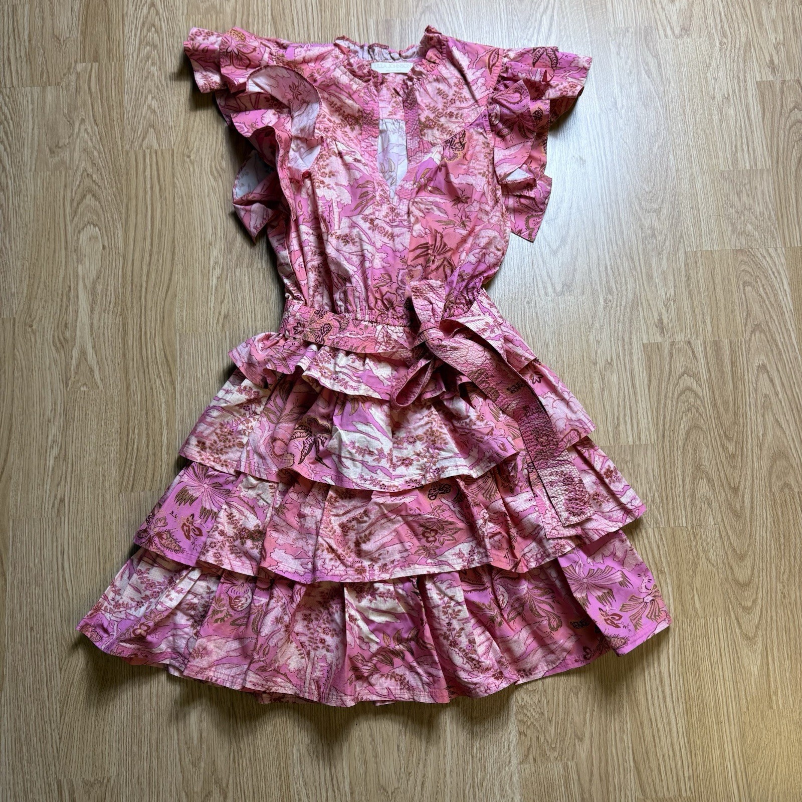 Ulla Johnson Lulua Frill Sleeve Tiered Ruffed Mini Dress Pink Camellia Sz 0 Ulla Johnson Lulua Frill Sleeve Tiered Ruffed Mini Dress Pink Camellia Sz 0
