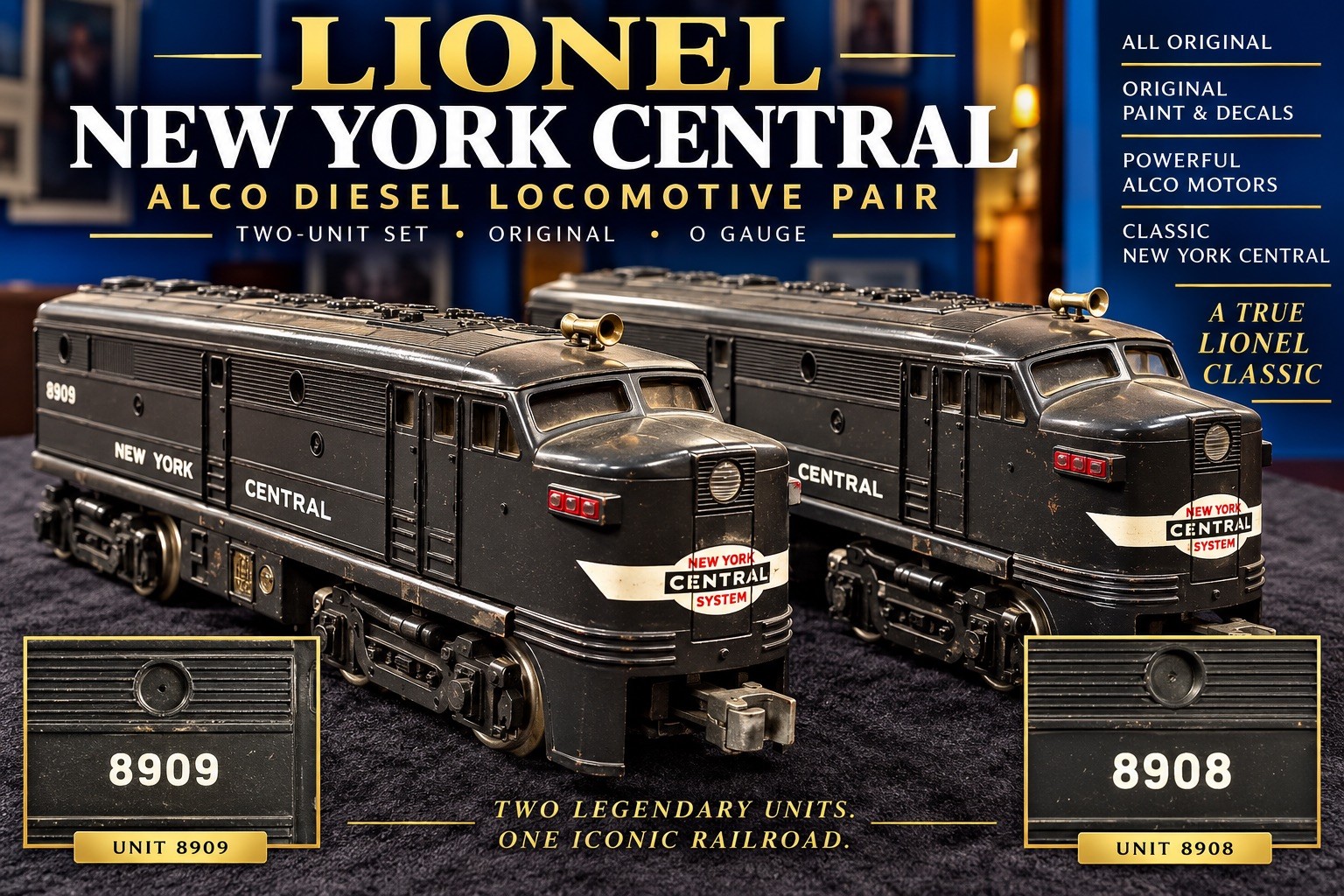 Lionel 6-18908 New York Central ALCO Diesel Pair 8908 Powered 8909 Dummy