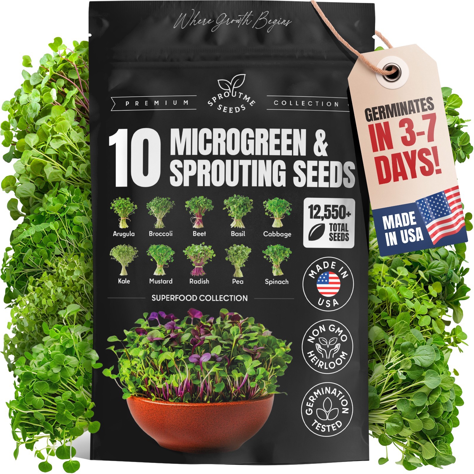 Microgreens & Sprouting Seeds Variety Pack, 10 Varieties, Non-GMO, 12550+ Seeds Microgreens & Sprouting Seeds Variety Pack, 10 Varieties, Non-GMO, 12550+ Seeds