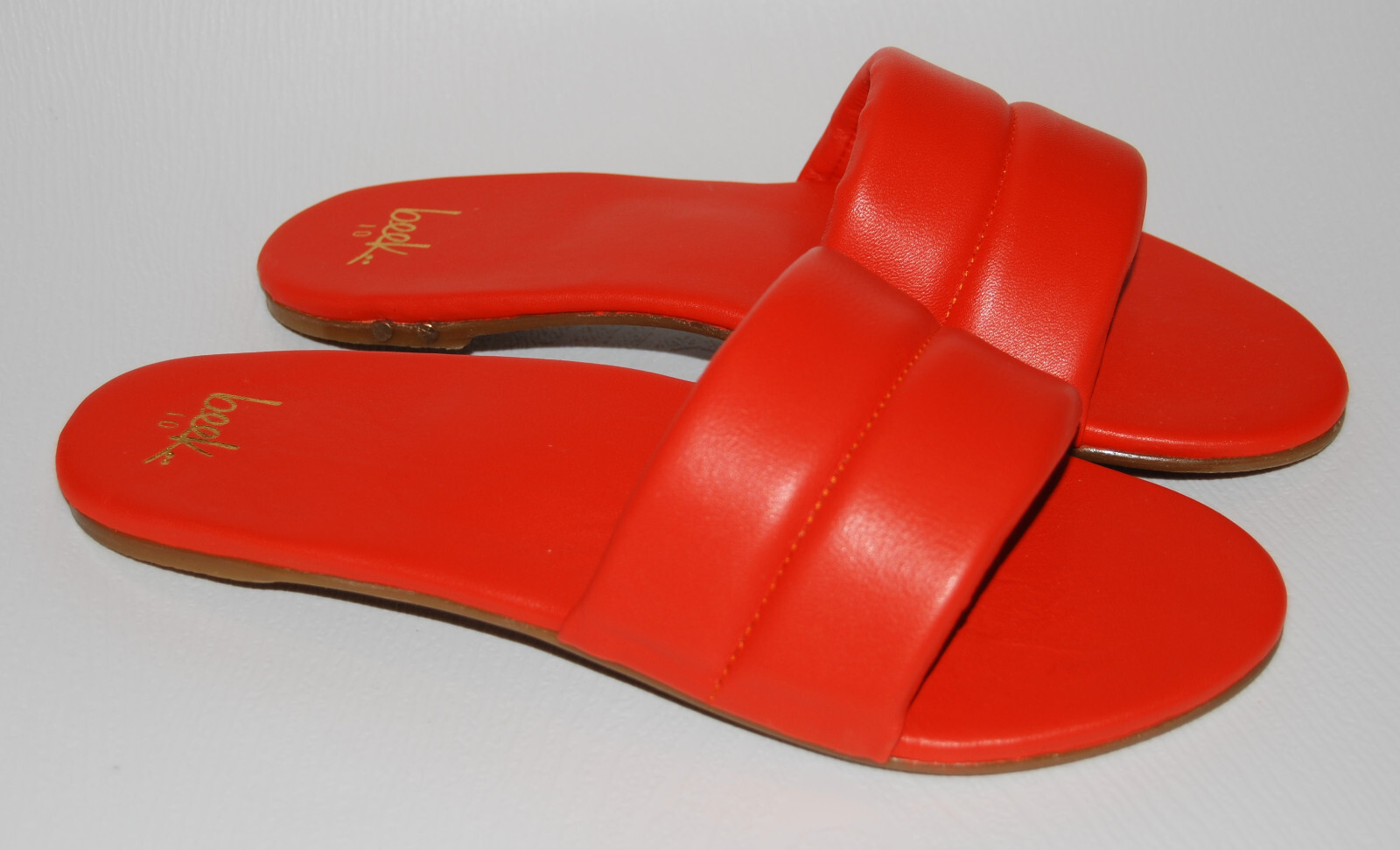 NIB beek Women\'s Tangerine Orange Sugarbird Leather Slide Sandals sz 10
