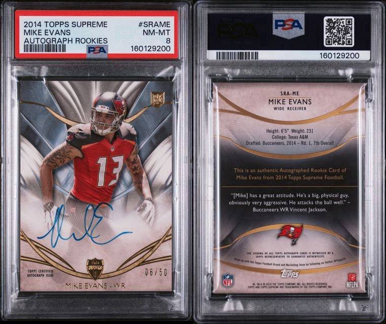 2014 TOPPS SUPREME AUTOGRAPH ROOKIES MIKE EVANS PSA 8 - On Card Auto