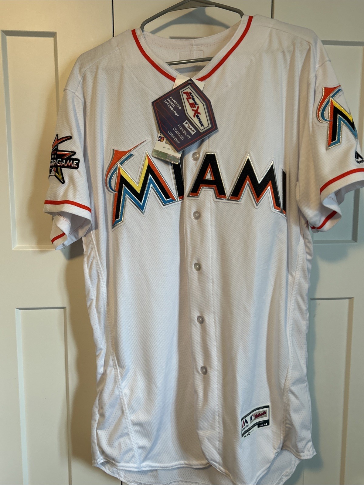 Majestic FLEX Base Giancarlo Stanton Miami Marlins White Jersey 44 w/ASG Patch🔥 Majestic FLEX Base Giancarlo Stanton Miami Marlins White Jersey 44 w/ASG Patch🔥