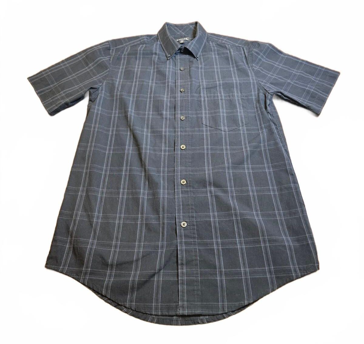 George Men\'s Short Sleeve Button-Down Plaid Shirt, Size S George Men\'s Short Sleeve Button-Down Plaid Shirt, Size S