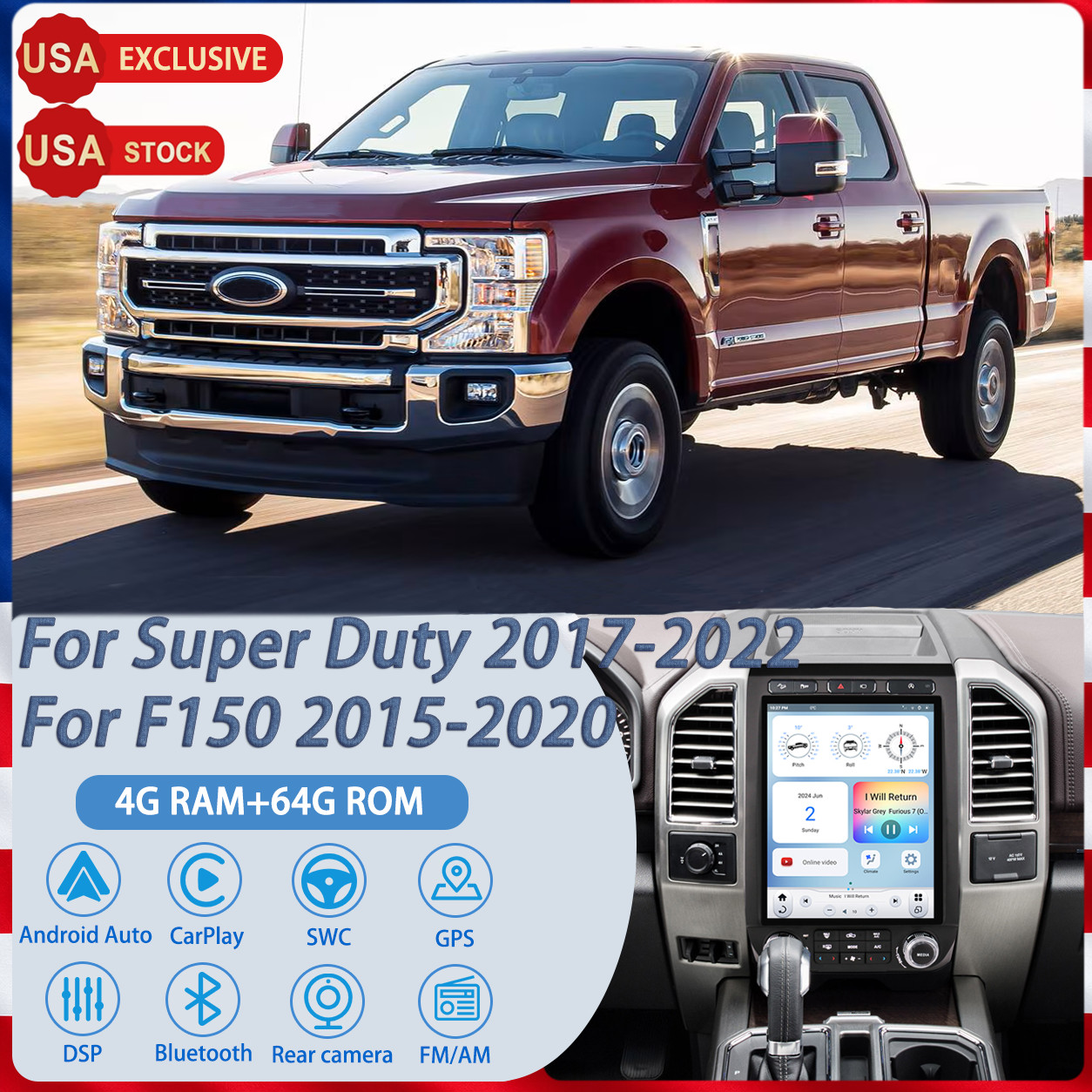 Carplay For 2015-2020 Ford F150/2017-2022 Super Duty Car Stereo Radio Android 11