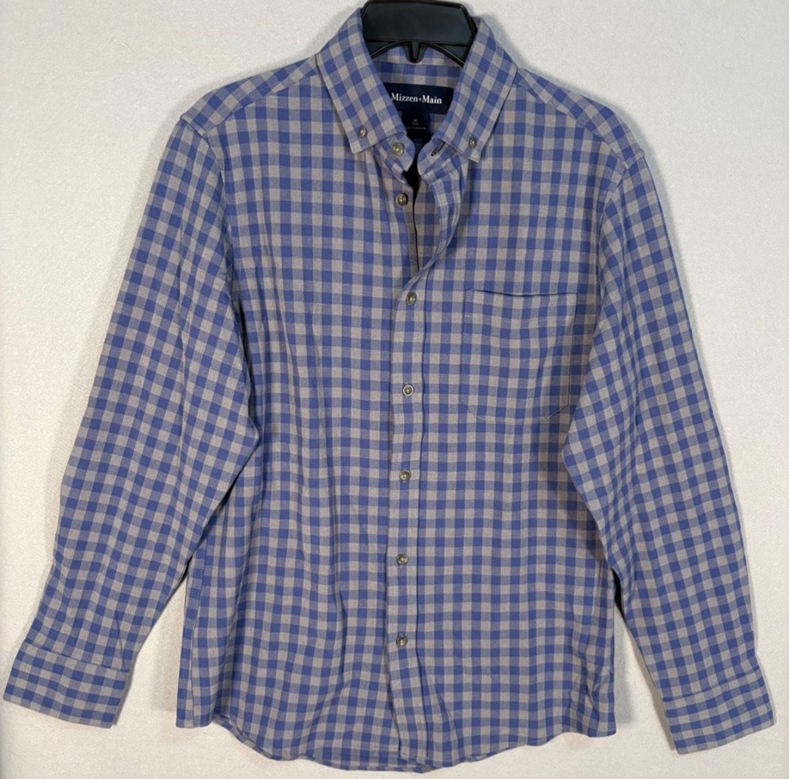 NWOT Mizzen Main City Flannel Shirt Mens M Blue Gray Performance Plaid Trim Fit