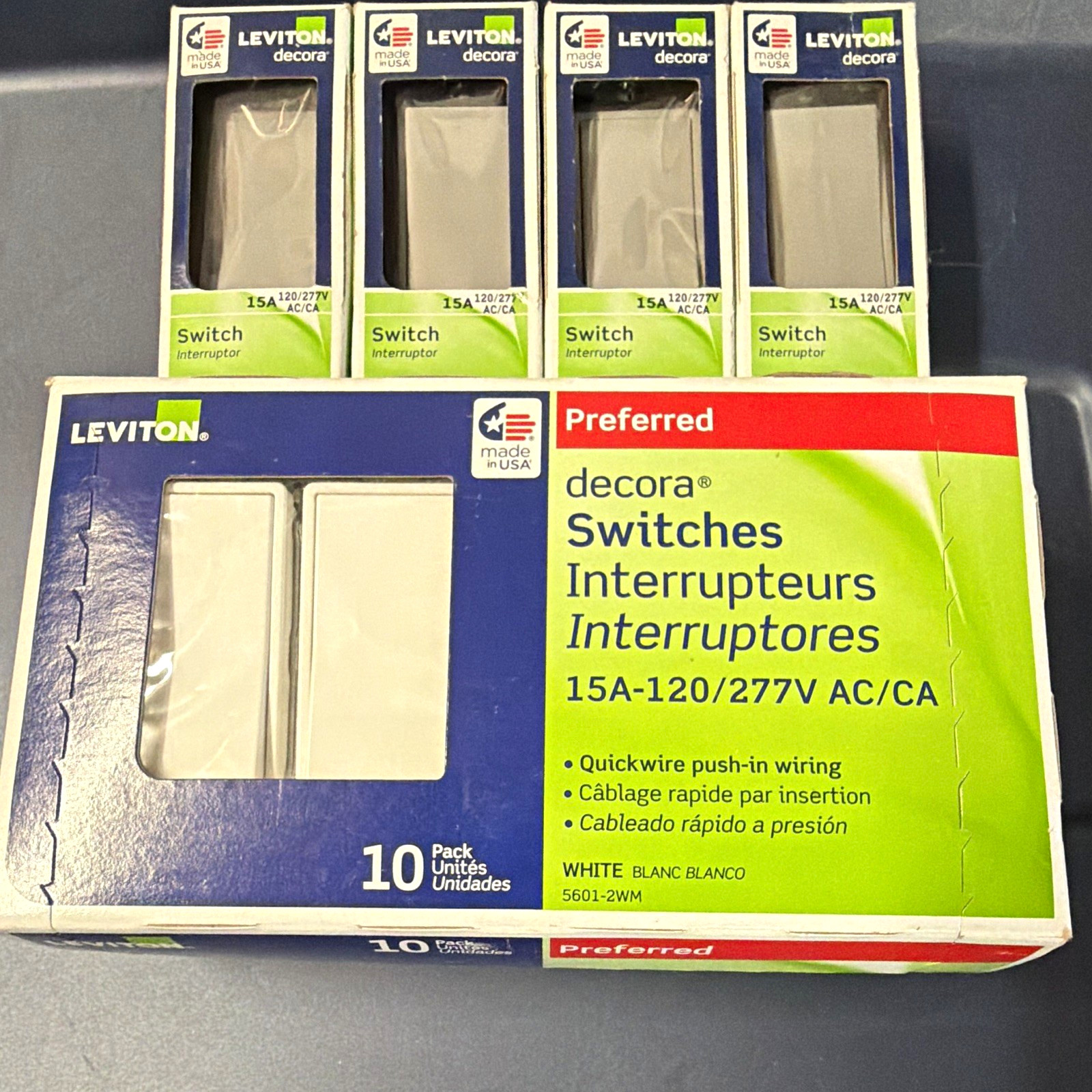 Leviton Decora 5601-2WM White Rocker On/Off Switch 15A 120/277V 10pk