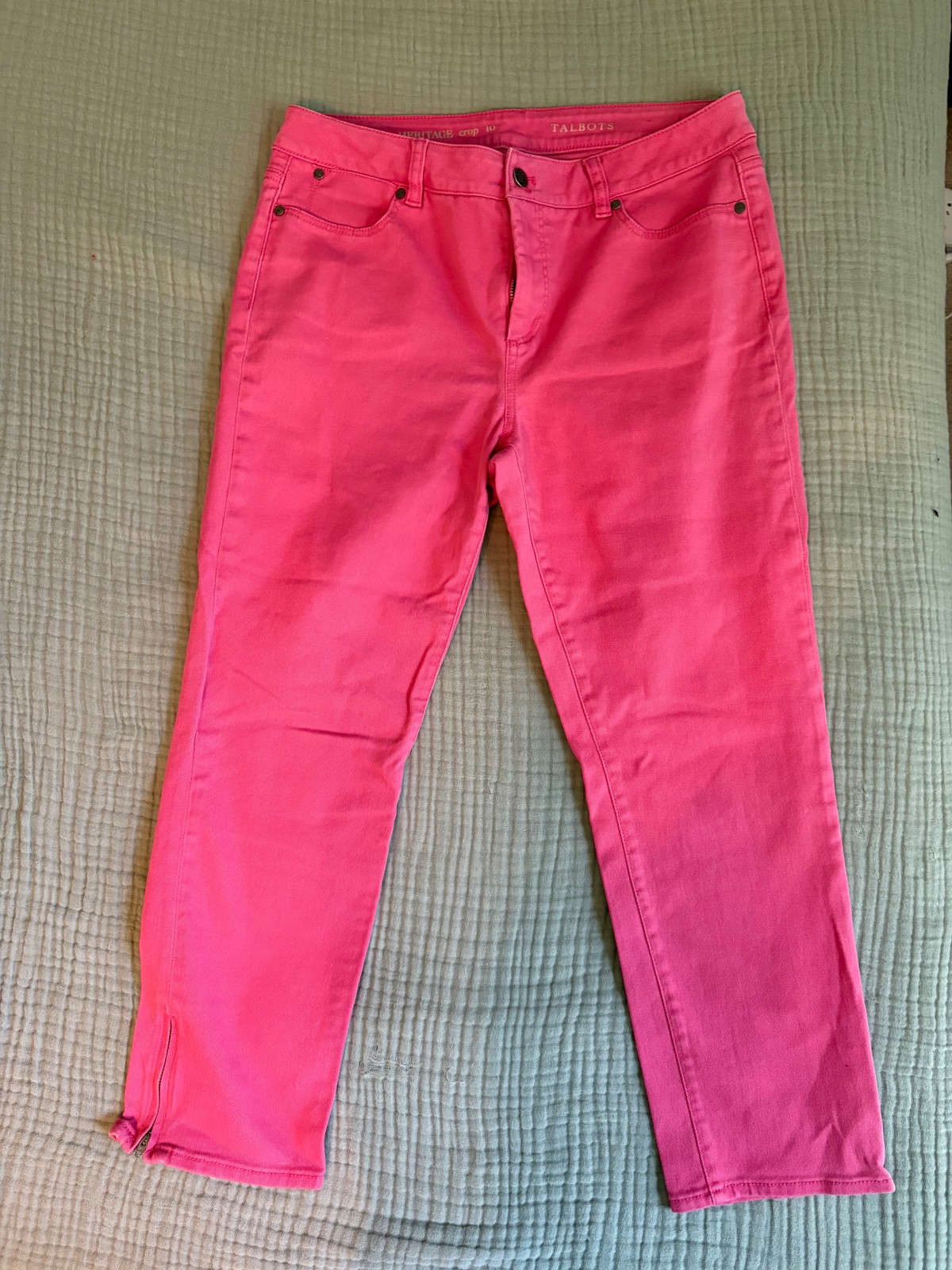 Talbots Heritage Crop Pants Women\'s 10 Pink Stretch Ankle Zip Straight Leg