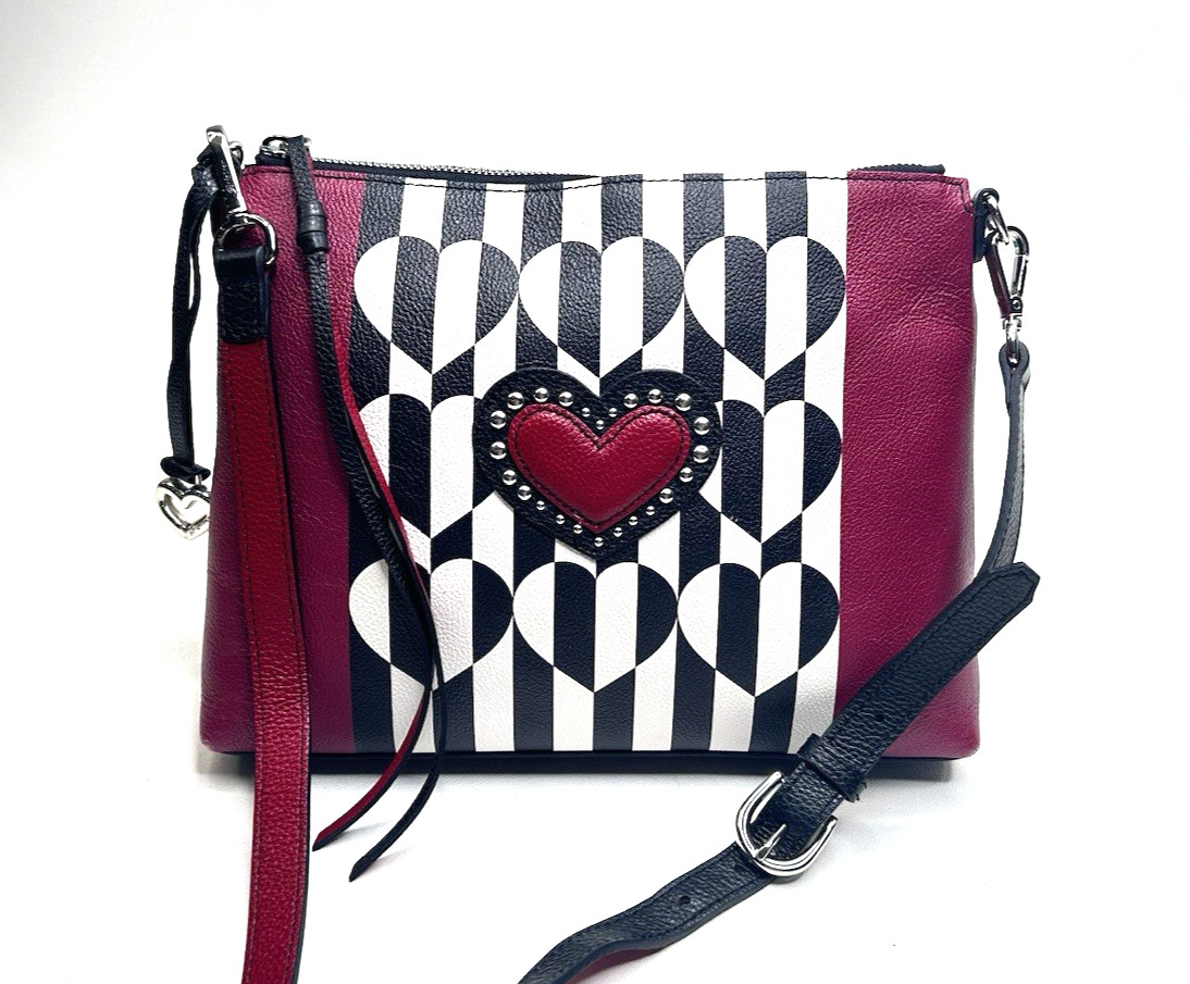 BRIGHTON Love Me Do Leather Crossbody Black/Red Lightweight Studs
