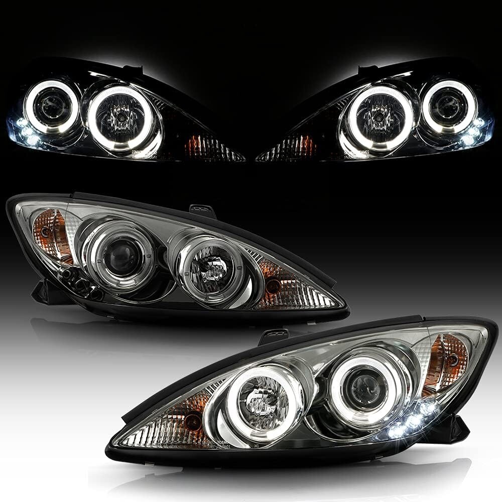 For 2002-2006 Toyota Camry LED Dual Halo Gunmetal Smoke Projector Headlights