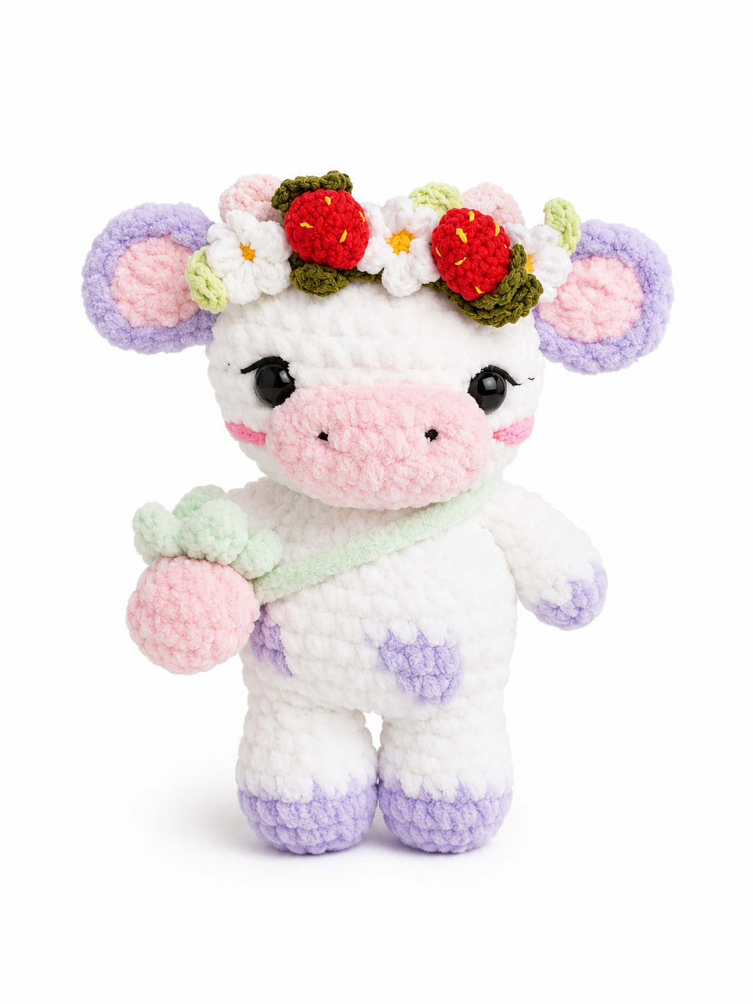 Handmade Crochet Strawberry Cow Plush Toy 27cm - Cute Amigurumi Stuffed Animal Handmade Crochet Strawberry Cow Plush Toy 27cm - Cute Amigurumi Stuffed Animal