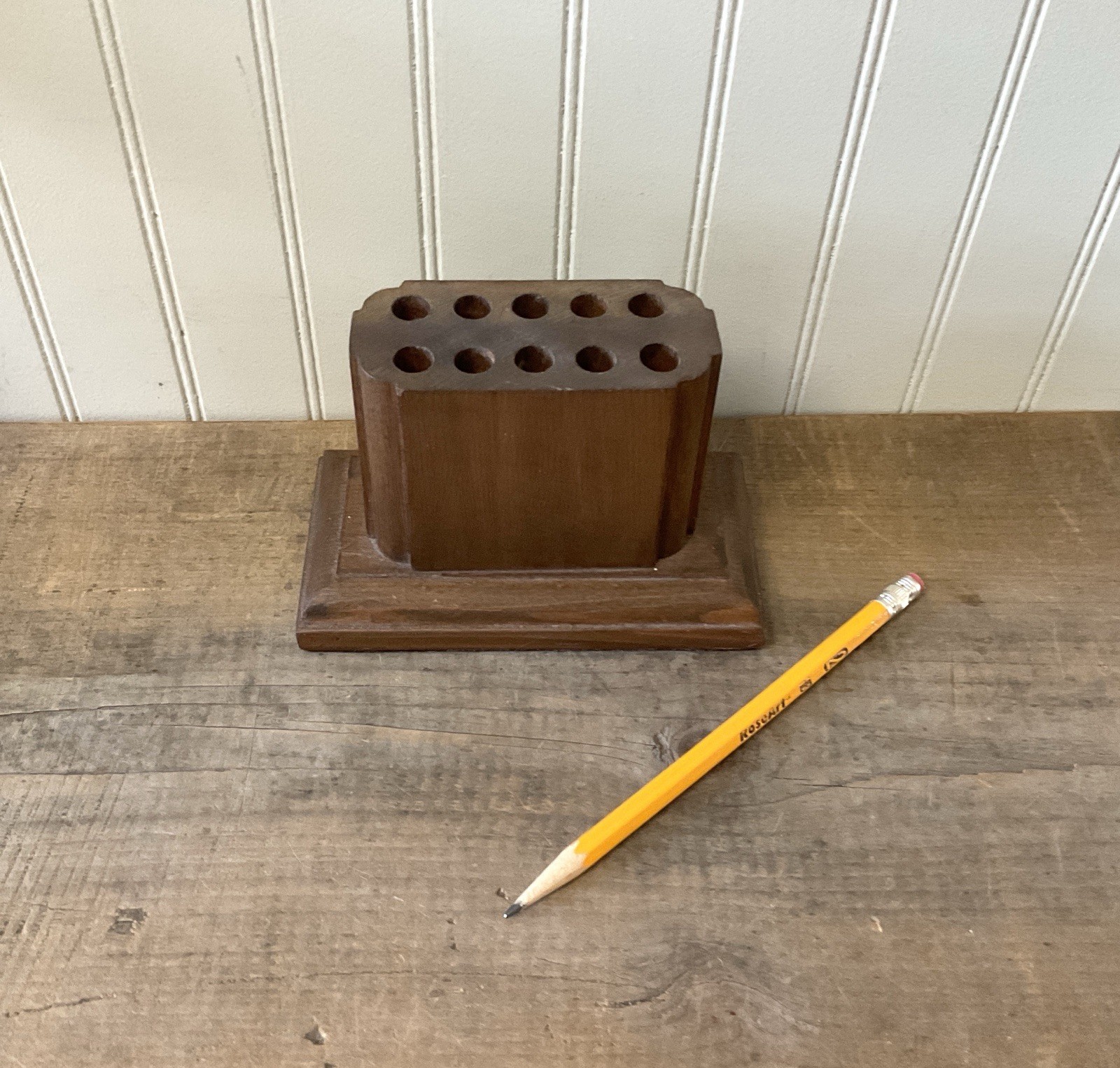 Vtg Wooden Crayon / Pencil Holder, Retro 1970s Desk Organizer, Storage Display