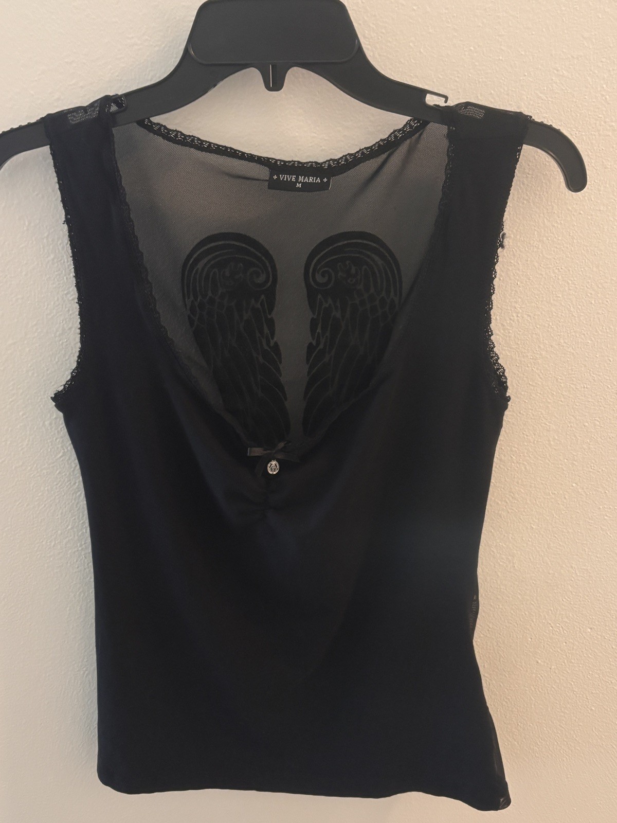 Vive Maria Black Angel Wings Top Gothic Mesh Back Size Medium