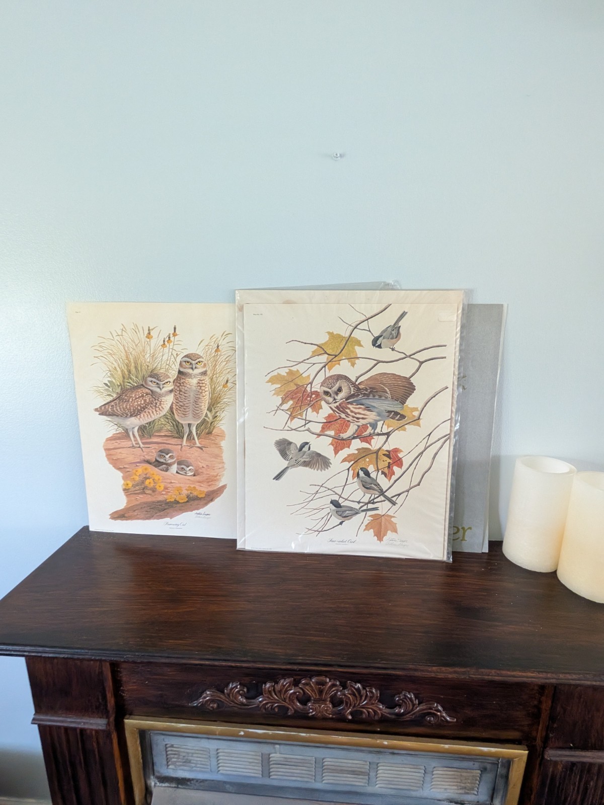 Vintage Set 2 Arthur Singer Signed Owl Prints 1970s
