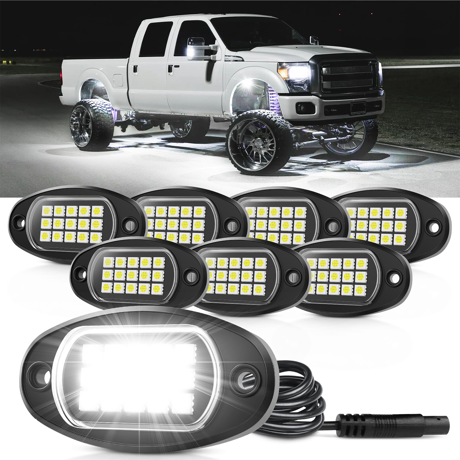 Pure White LED Rock Lights 8 /12 Pods Waterproof Truck Underbody Underglow Light