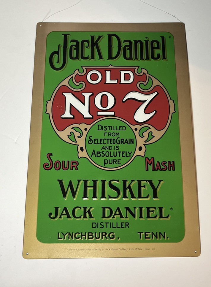 Jack Daniel\'s Bar Decor Lot Green Label Tin Sign & Cowboy Smooth Recipe Framed
