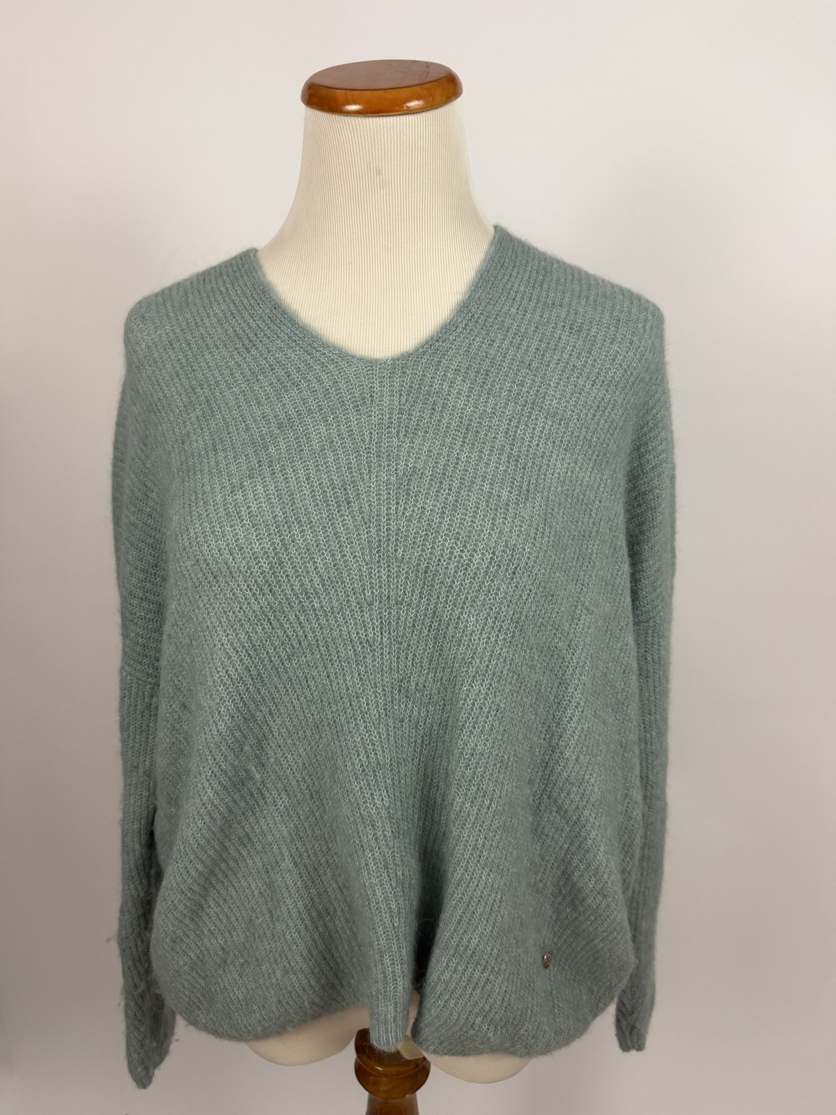 MOS MOSH blue ribbed Thora V-Neck Alpaca Wool Sweater Super Soft XS