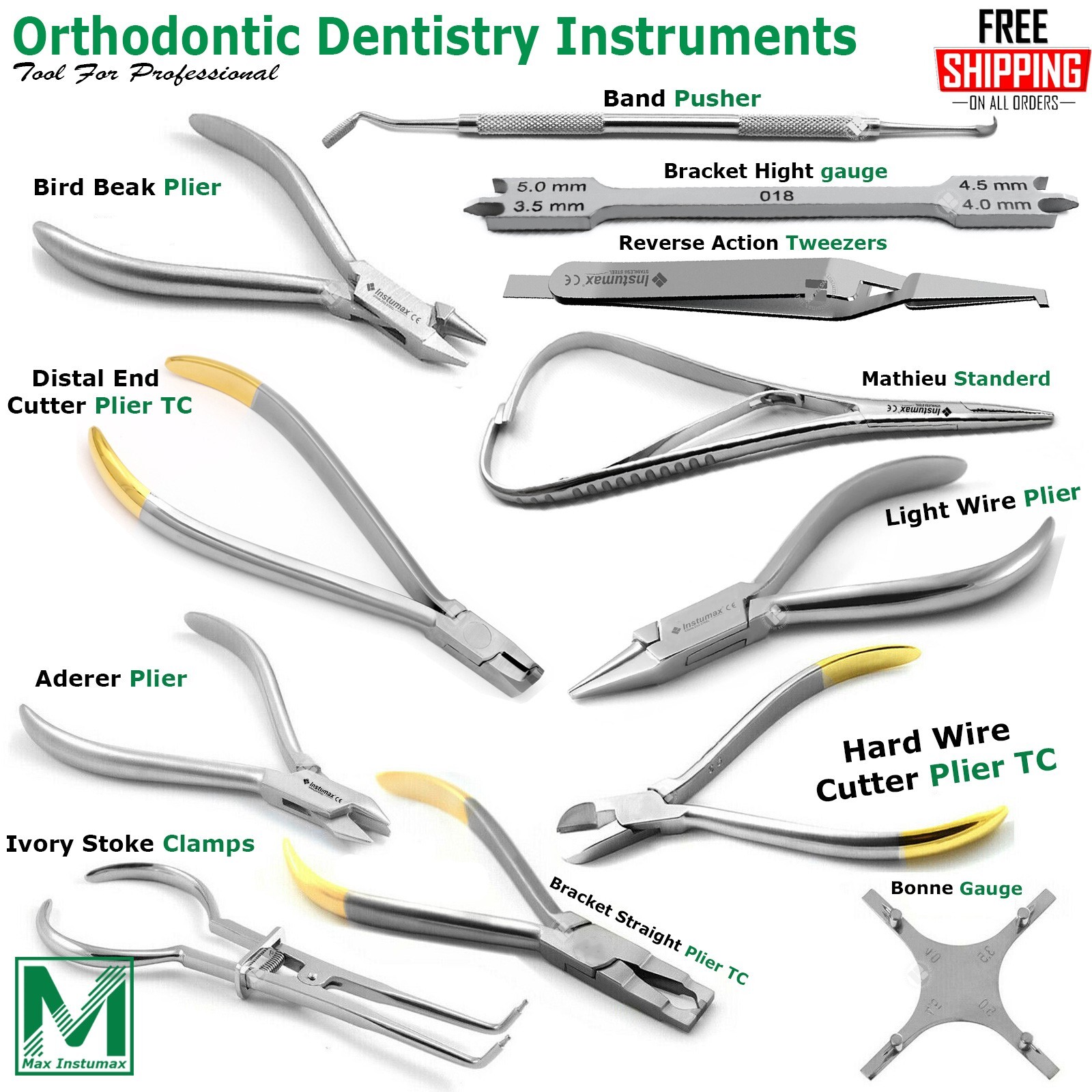 Set Of 12 Orthodontics Instruments Set-up Kit Bracket & Braces Arch Pliers Set Set Of 12 Orthodontics Instruments Set-up Kit Bracket & Braces Arch Pliers Set