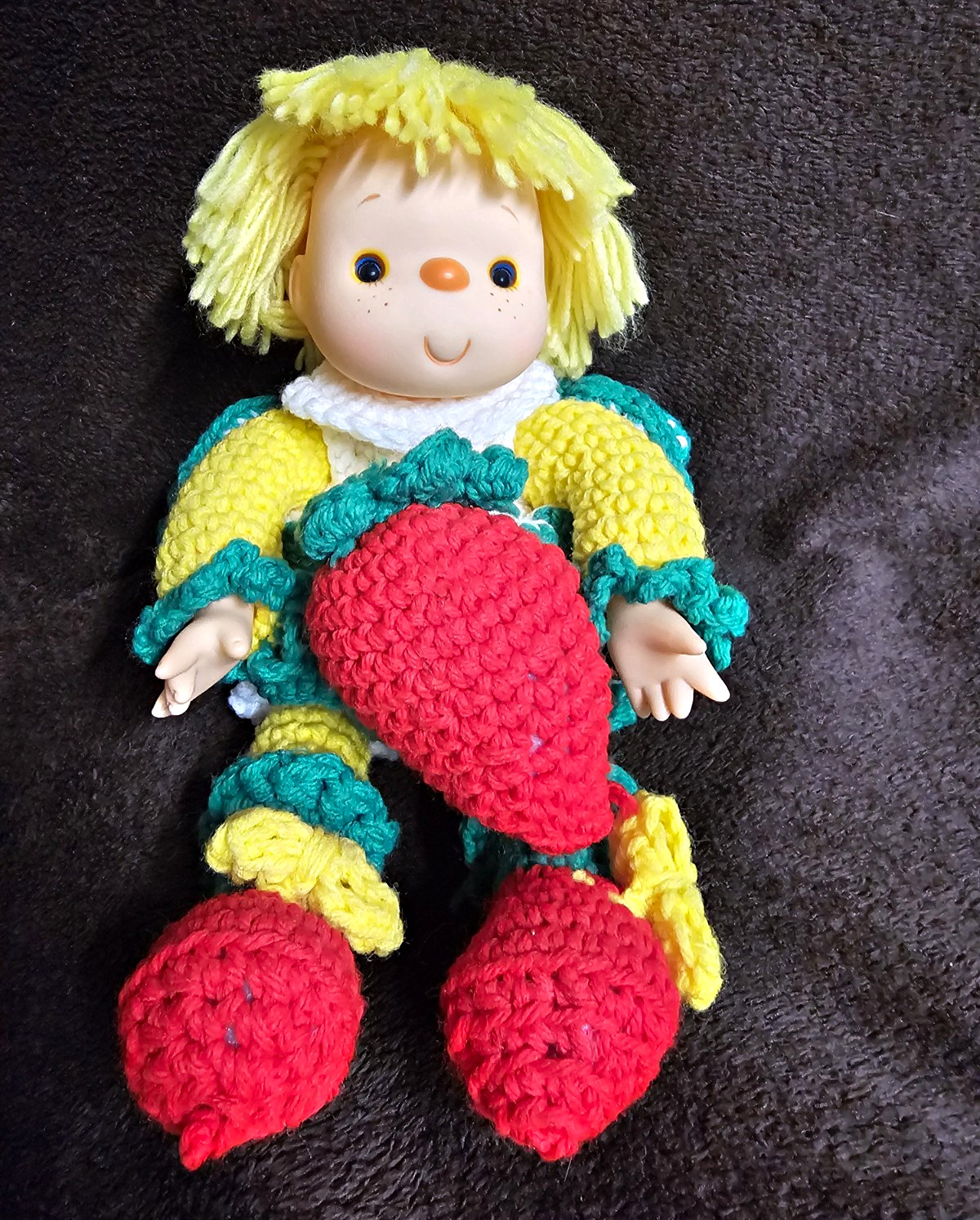VIntage handmade crochet doll inspired by the 1980s Dumplin Designs