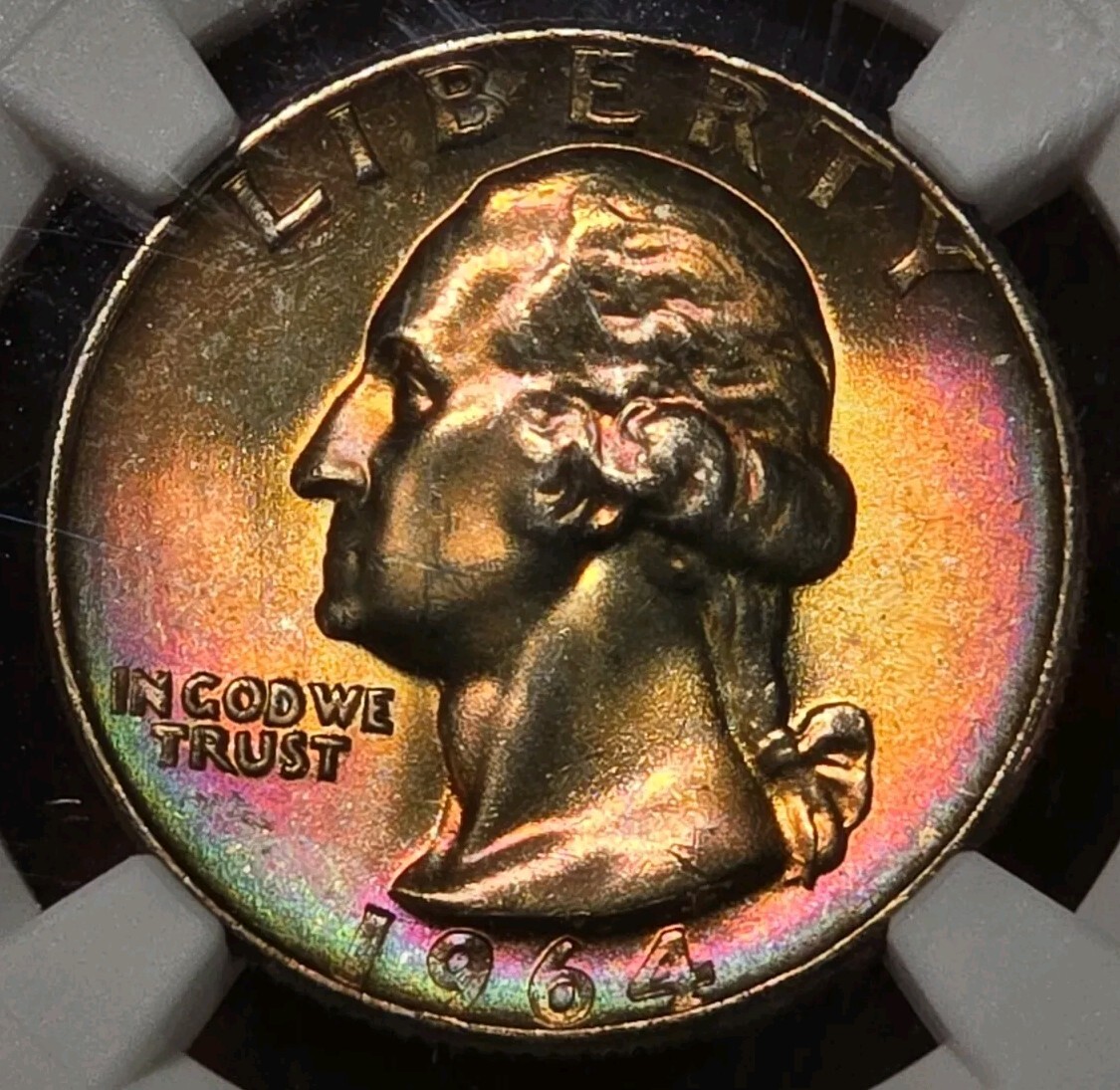 1964 D 25C Washington Quarter 25C NGC MS64 Rainbow Toned Unbelievably Attractive