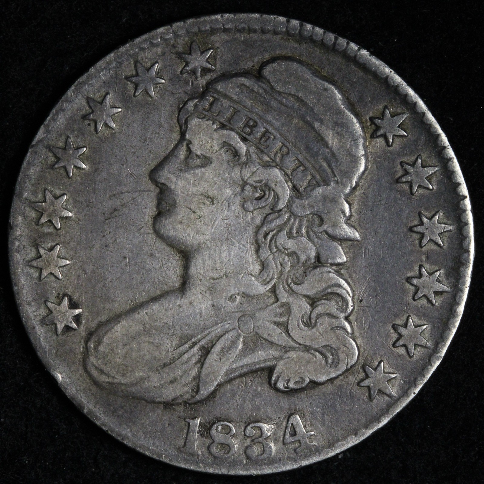1834 LD LL Capped Bust Silver Half Dollar VF+ E339 GXPM