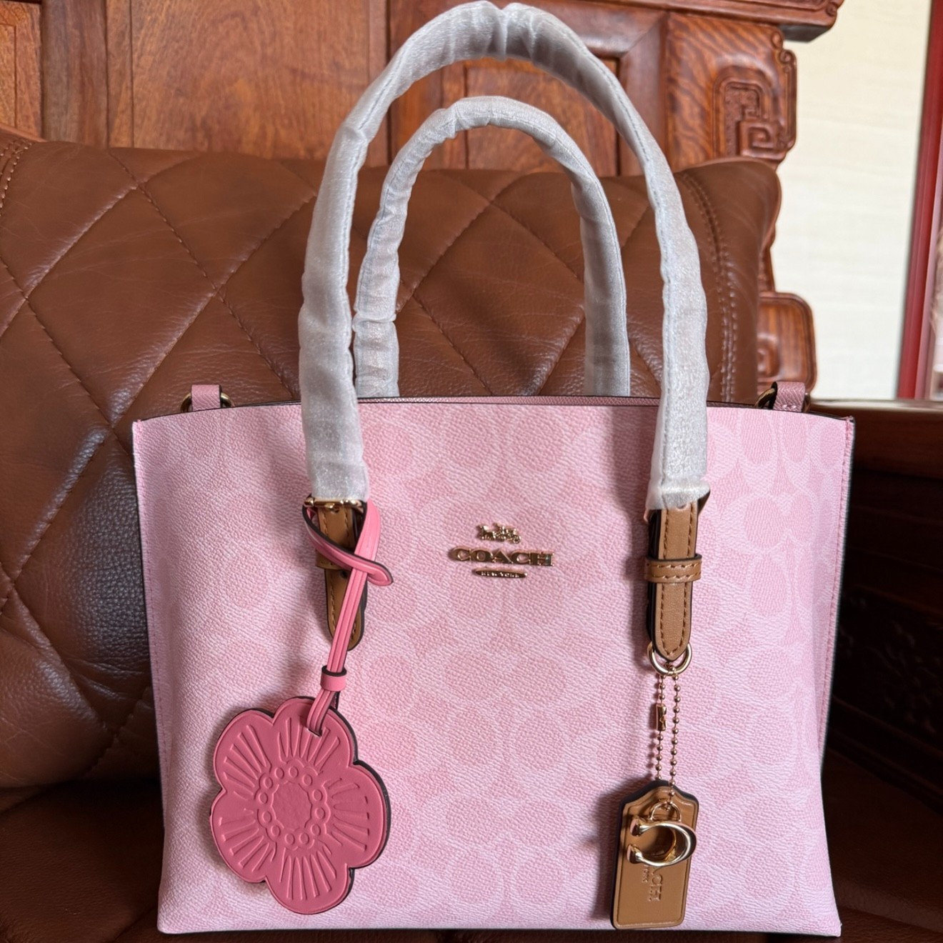 New Coach CER24 Mollie Tote Bag 25 In Signature Canvas With Charms Powder Pink