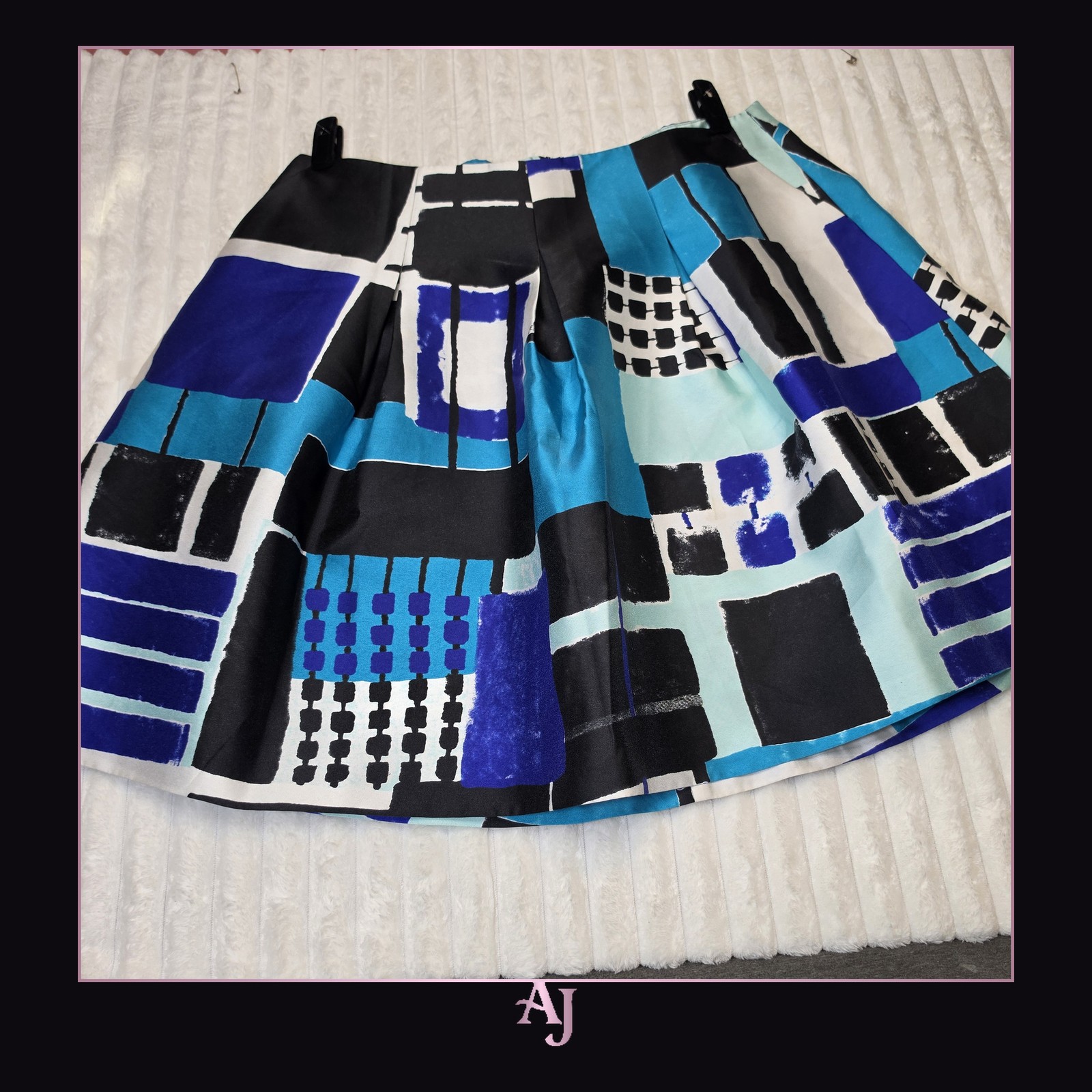 Abstract Pattern Blue Black Turquoise Geometric Print Skirt