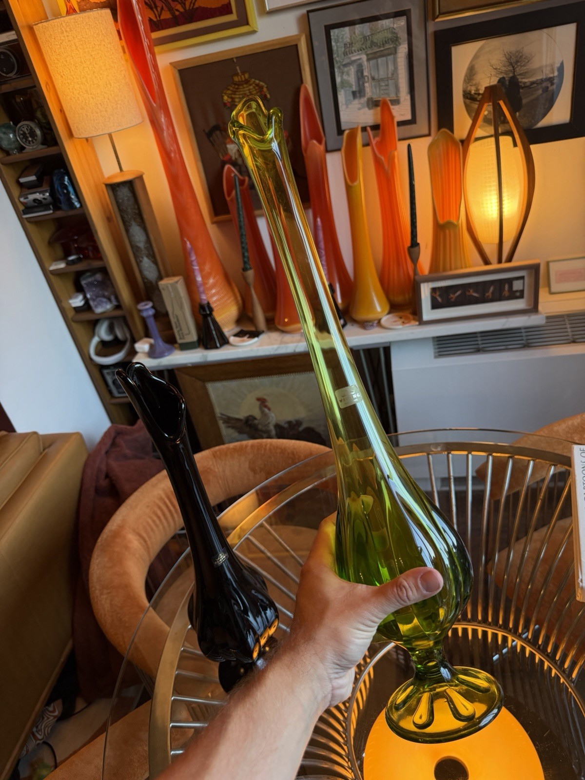Vintage MCM Viking Glass GREEN 22.5”Swung Vase Epic 6 Petal Stunning Vintage MCM Viking Glass GREEN 22.5”Swung Vase Epic 6 Petal Stunning