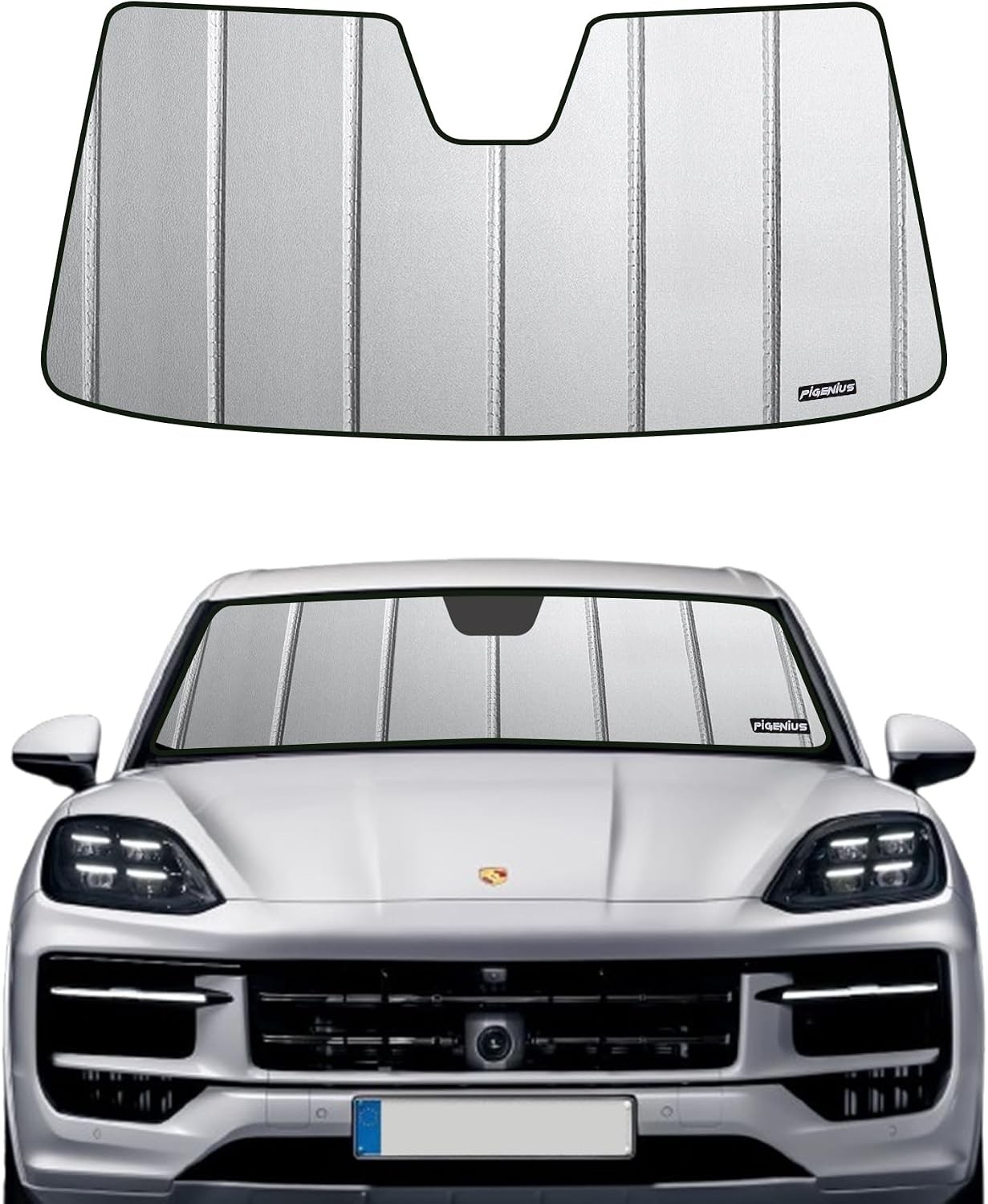 Sunshade for Porsche Cayenne 2004-2018, Premium Grey Leather Windshield Cover