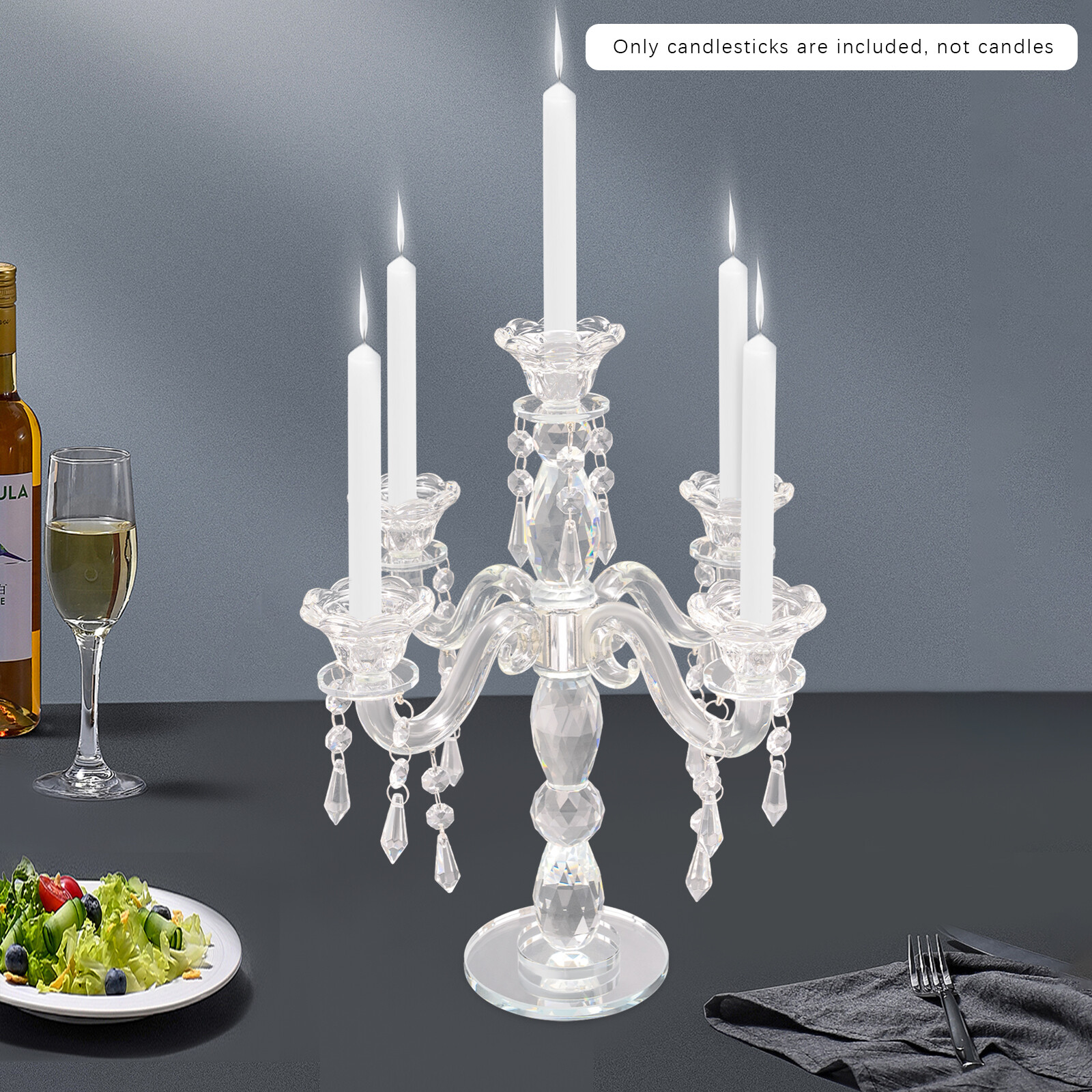 Elegant 5-Head Crystal Glass Candle Holder for Beautiful Table Decor Elegant 5-Head Crystal Glass Candle Holder for Beautiful Table Decor