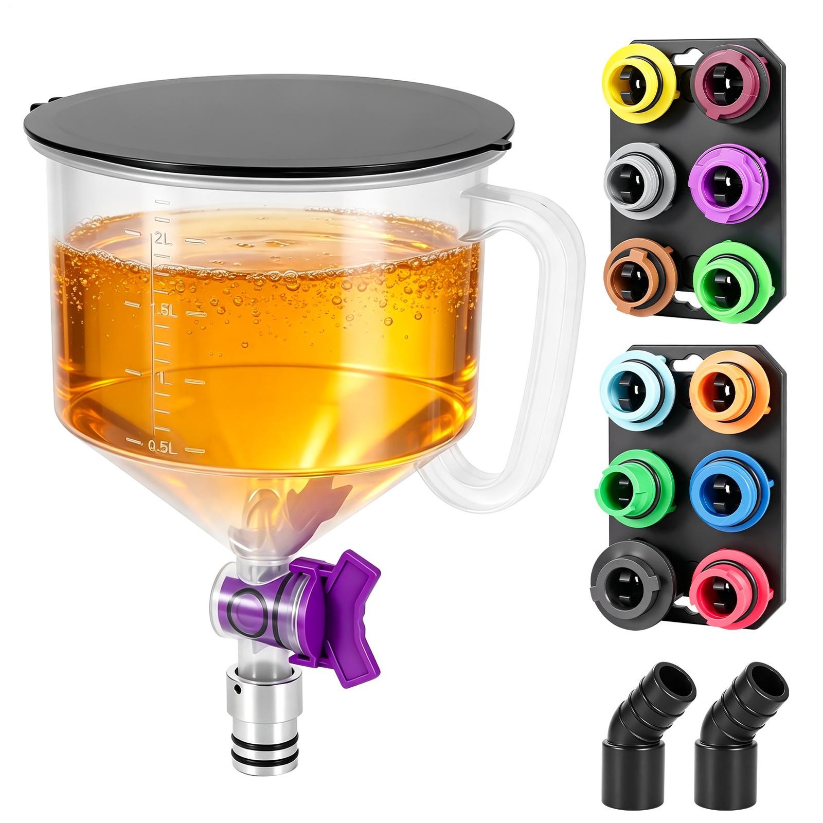 17PC Engine Oil Funnel Set 12 Adapters Elbow Arrow Screen Magnetic Storage Tray