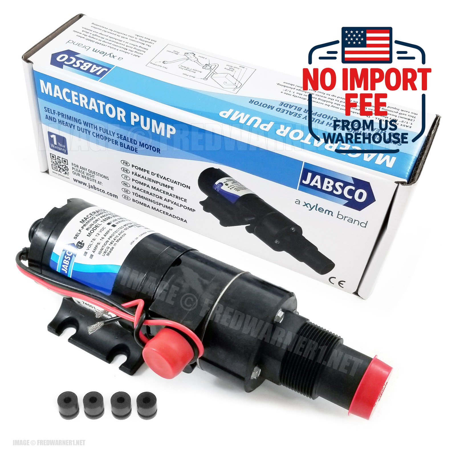 Jabsco 18590-2092 Macerator Waste Pump 12V DC Marine Self-Priming 1-1/2\