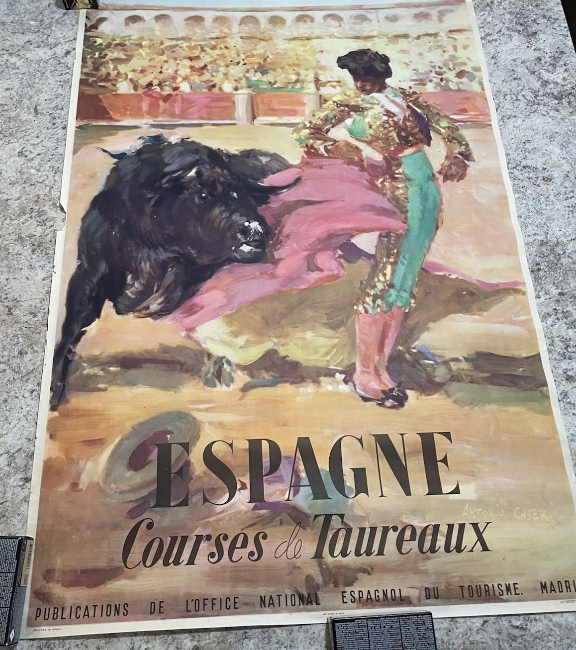Original Vintage 1947 Bull Fighting Poster Antonio Casero  Spain Tourism Print
