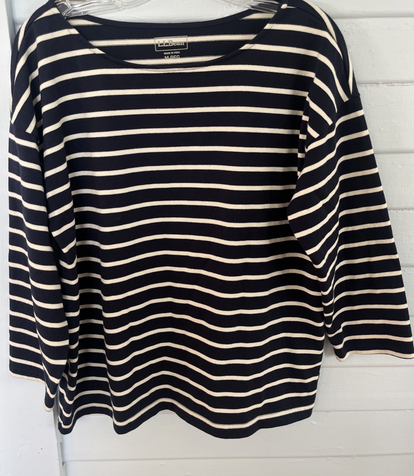 L.L. Bean Blue White Striped Shirt Top-Boat Neck-Short Sleeve-100% Cotton Reg q2 L.L. Bean Blue White Striped Shirt Top-Boat Neck-Short Sleeve-100% Cotton Reg q2