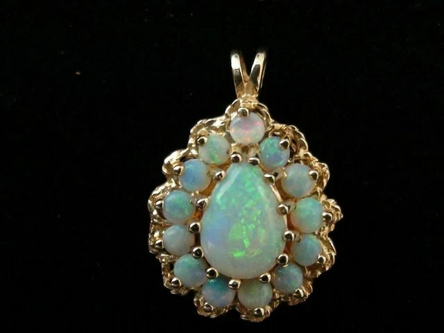2.00Ct Pear Cut Natural Fire Opal Vintage Pendant 14K Yellow Gold 18\