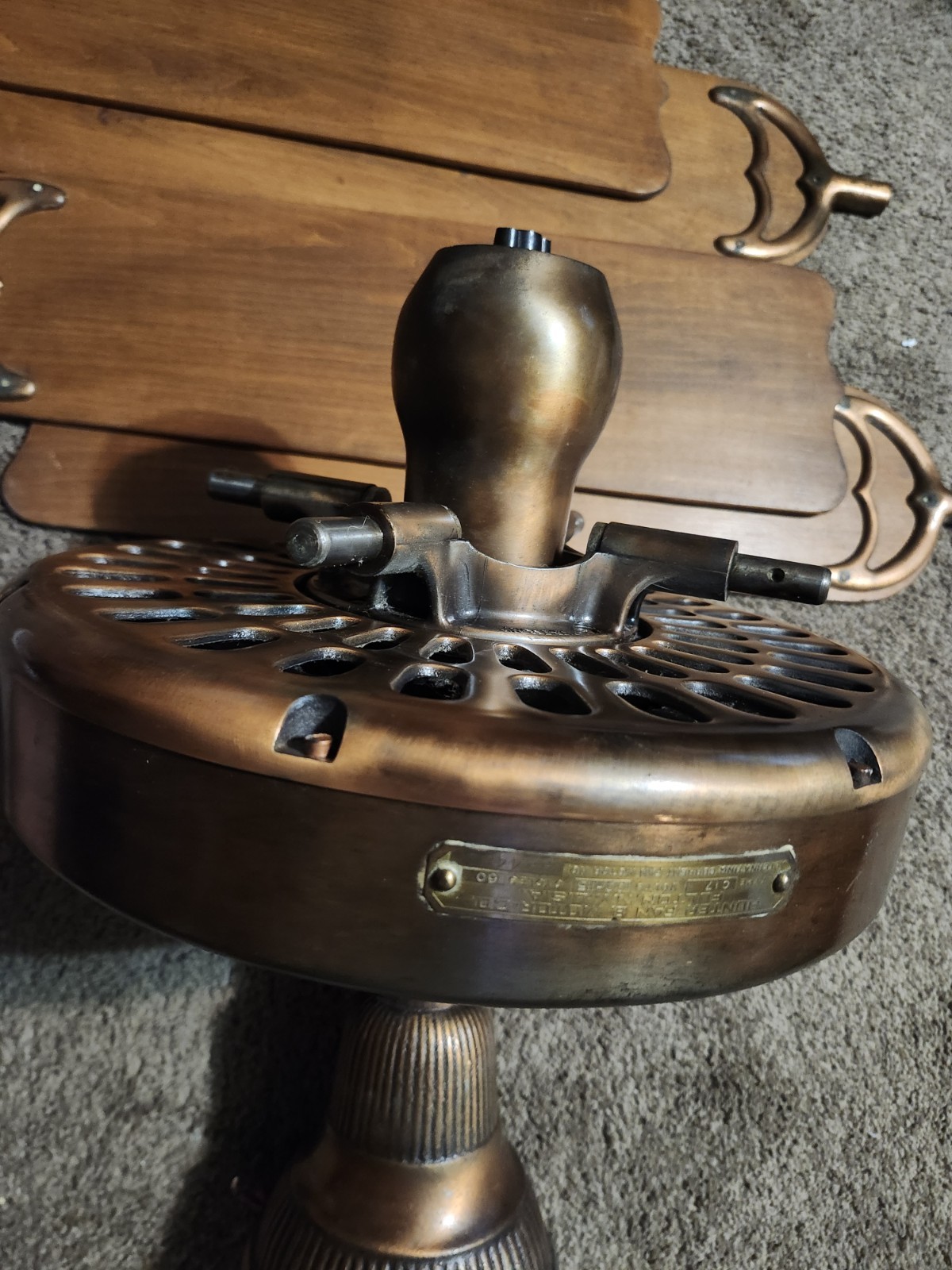 Hunter C-17 Antique Cast Iron Ceiling Fan Copper 1920s AdaptAir Original