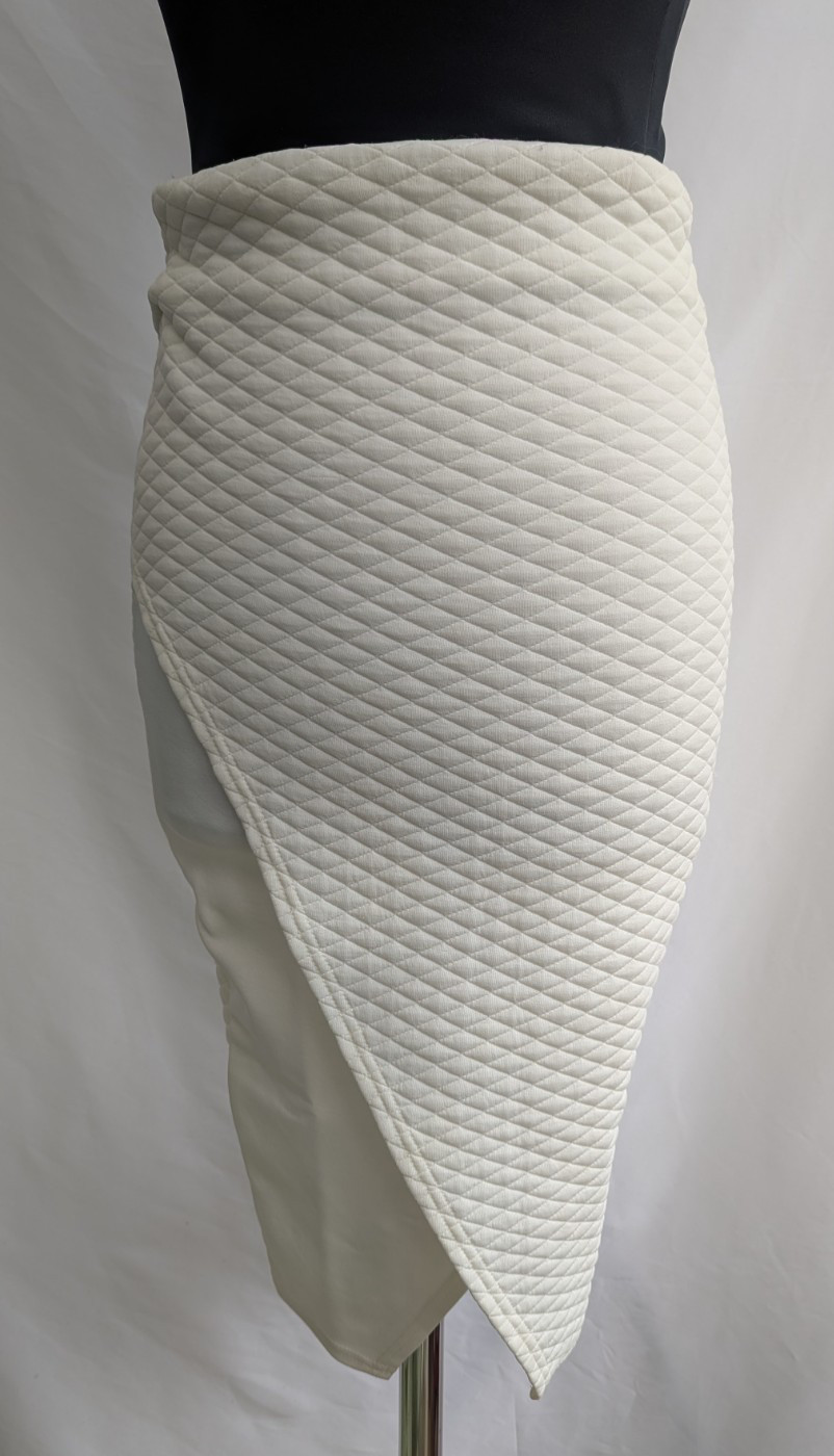 Vintage Jane Norman White Quilted Wrap Pencil Skirt Asymmetric Y2K Pointed Hem 8