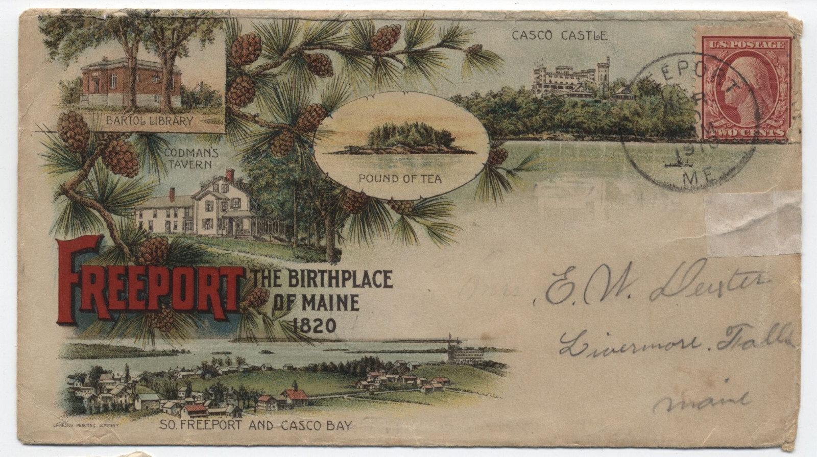 1910 Freeport ME color civic ad cover [6436.10]