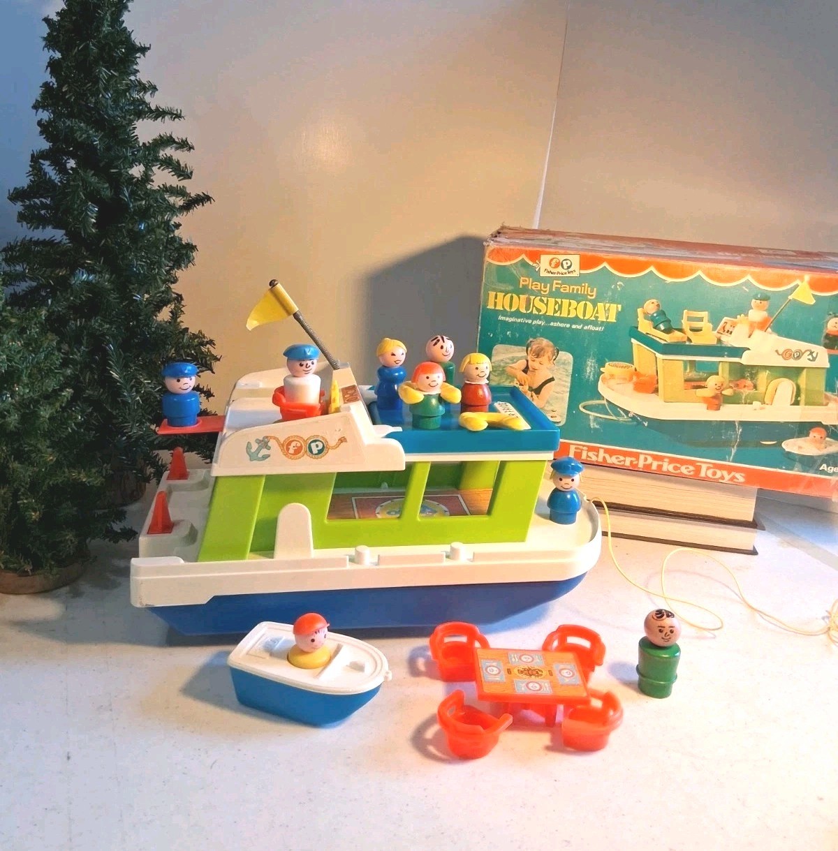 Vtg 1972 FISHER PRICE Happy Houseboat Play Set, 100% COMPLETE; +++Xtras; Mint