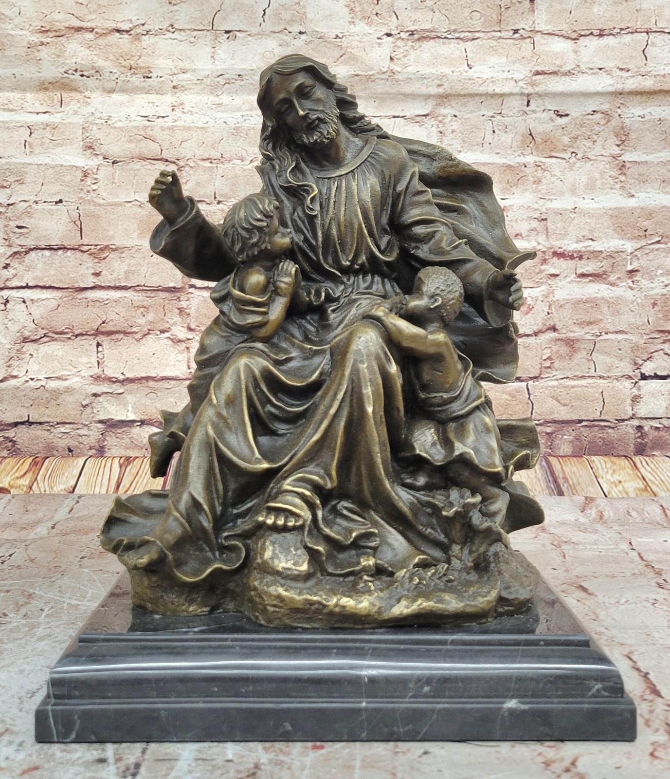 Handmade Collectible Bronze Statue Signed Original Religious Jesus Teaching Sale