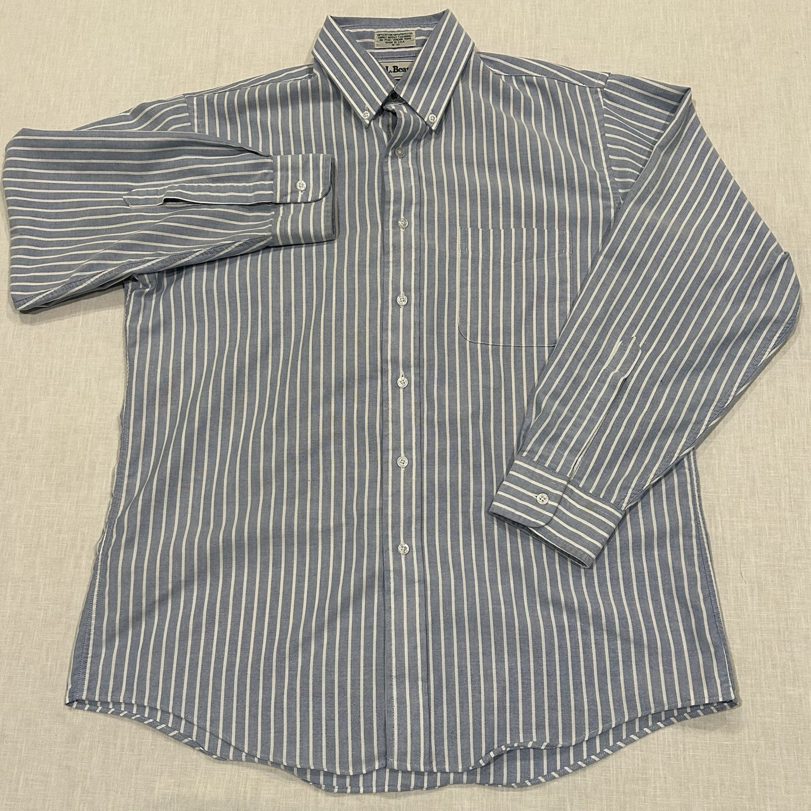 Vintage L.L.Bean Oxford Shirt 16-33 Blue White Stripe Made USA Men’s