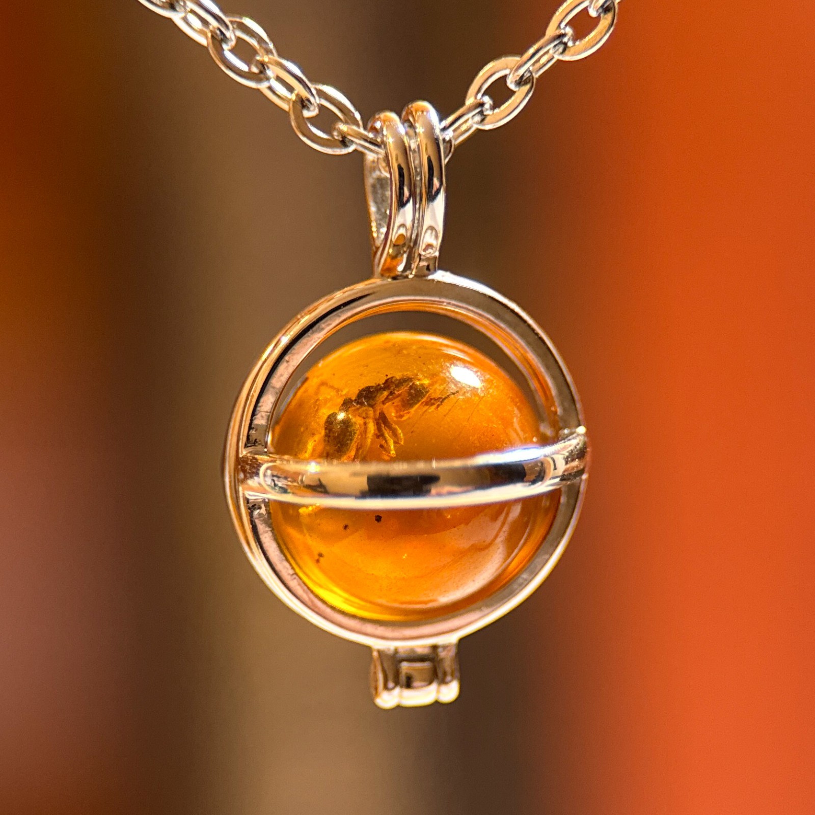 ANT SPHERE AMBER pendant / necklace / 99 million year old Burmese / healing
