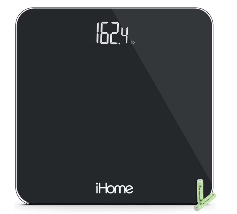 iHome Digital Battery Powered Bathroom Scale 397 lbs FSA and HSA Eligible, Black