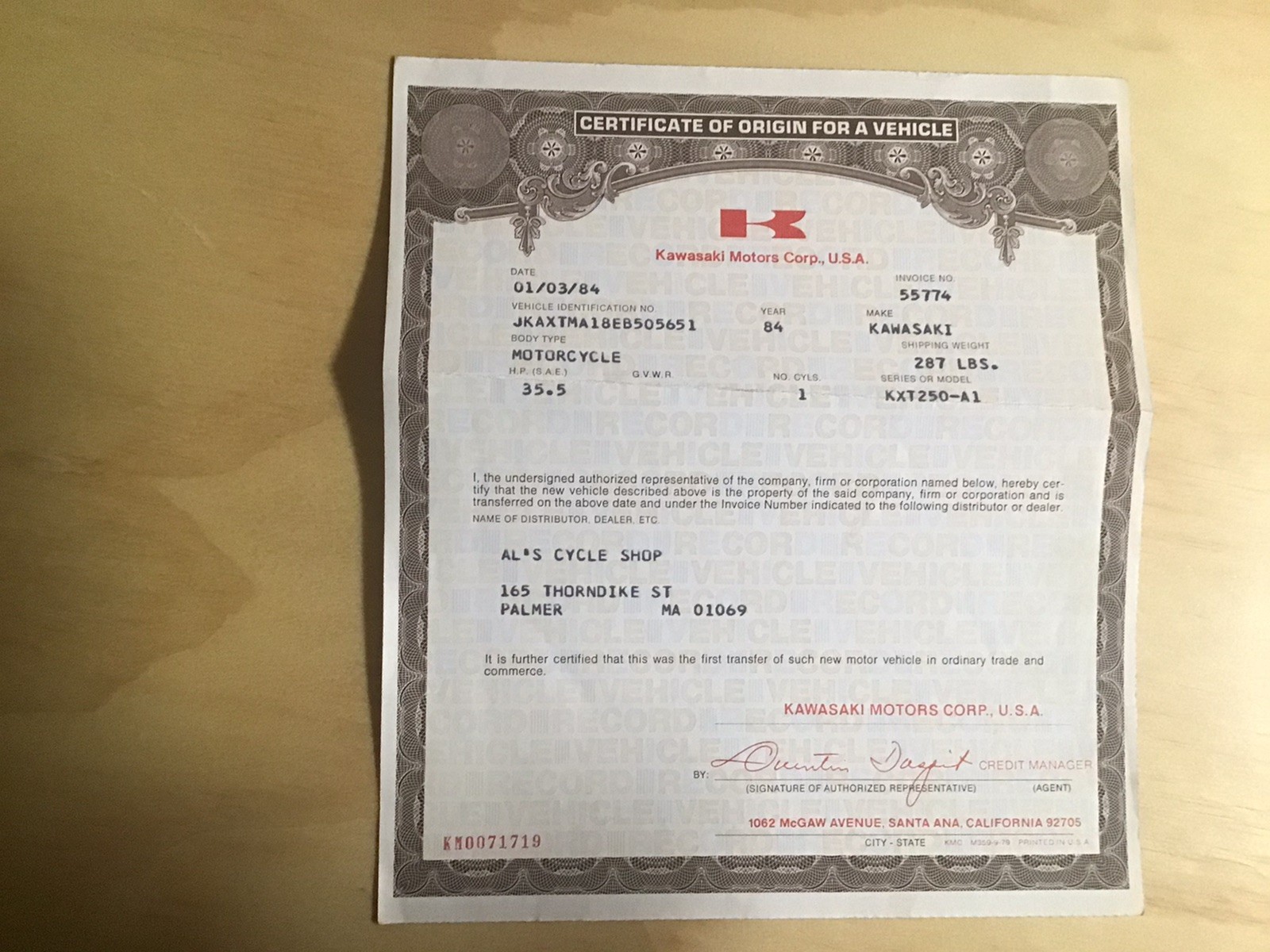 Kawasaki Tecate Historical Document New Old Stock Tecate Kxt 250 Tecate
